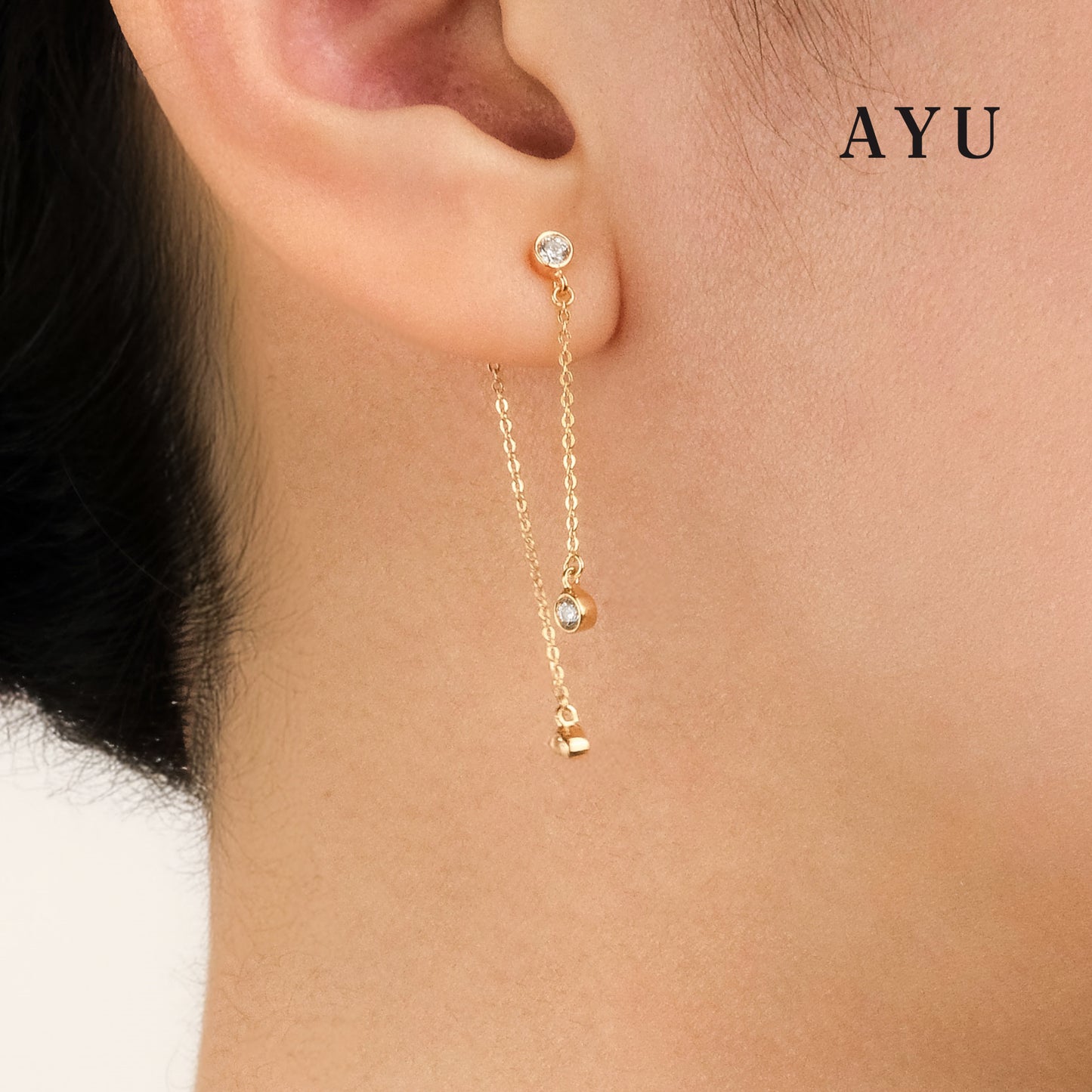 AYU Anting Emas - 3 Bezel Studs 16k Yellow Gold