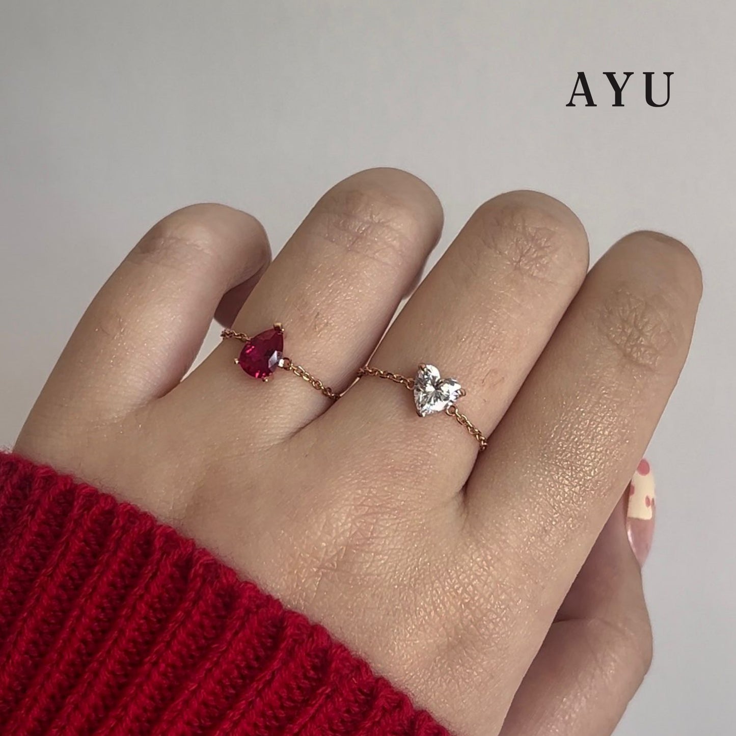 AYU Cincin Emas - Bejeweled In Teardrop Adjustable Ring 17k Rose Gold