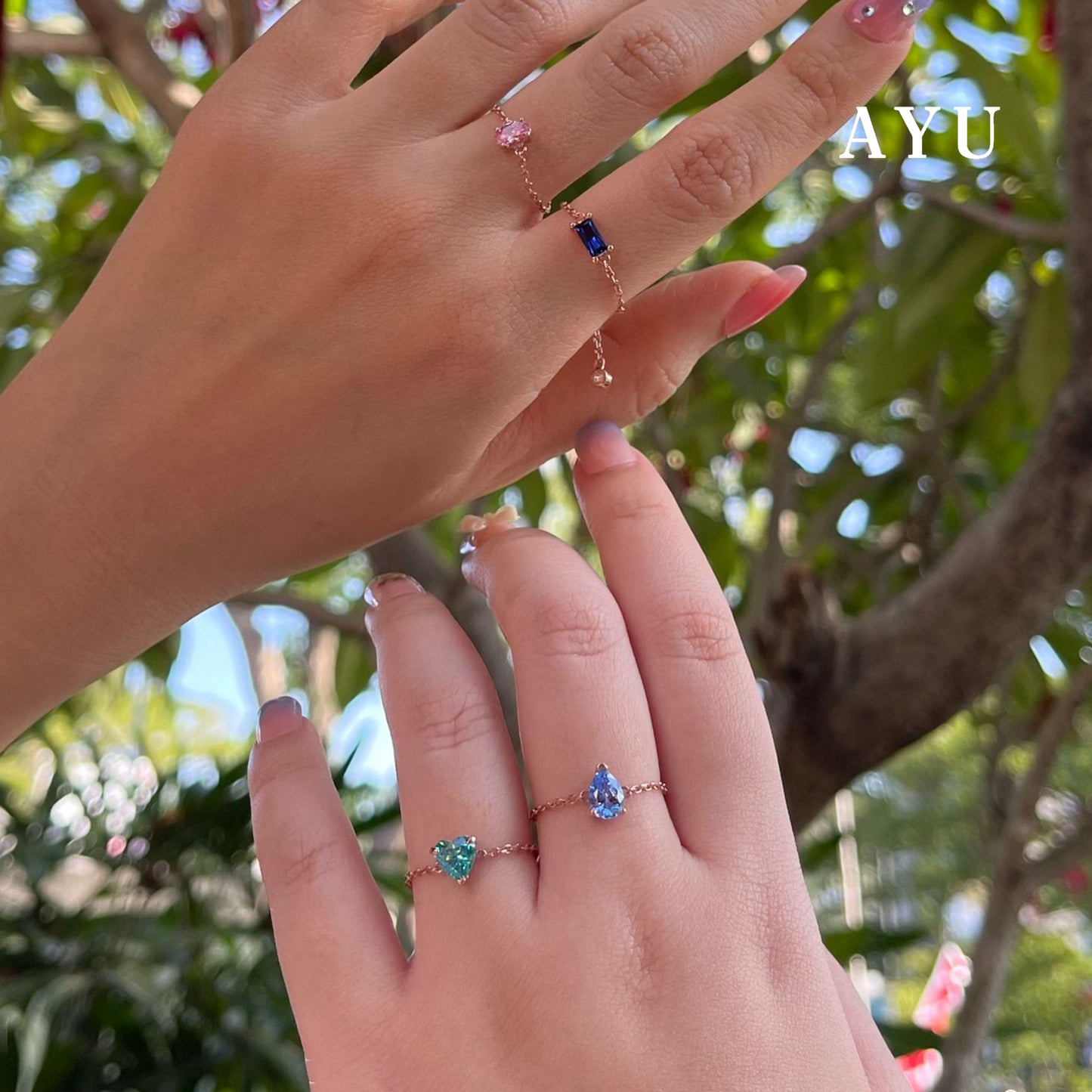 AYU Cincin Emas - Bejeweled In Teardrop Adjustable Ring 17k Rose Gold