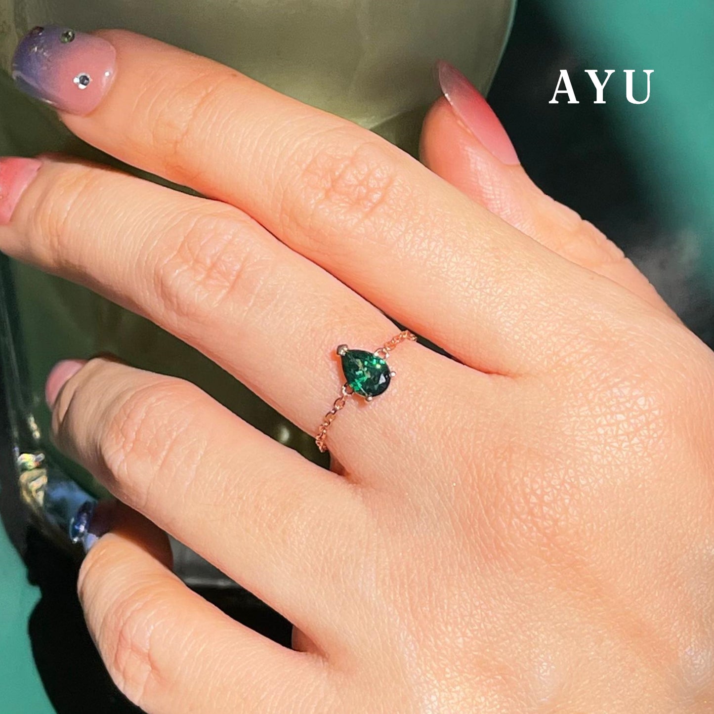 AYU Cincin Emas - Bejeweled In Teardrop Adjustable Ring 17k Rose Gold