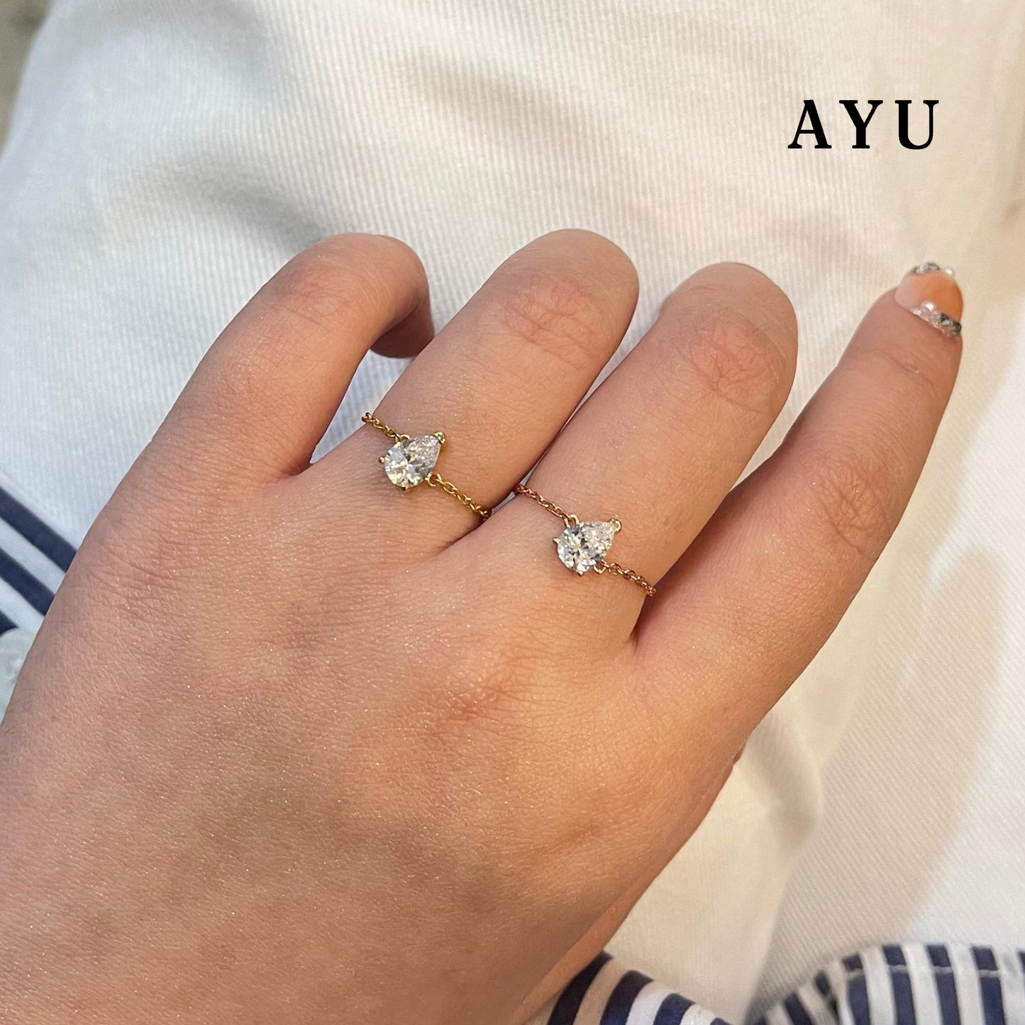 AYU Cincin Emas - Bejeweled In Teardrop Adjustable Ring 17k White Gold