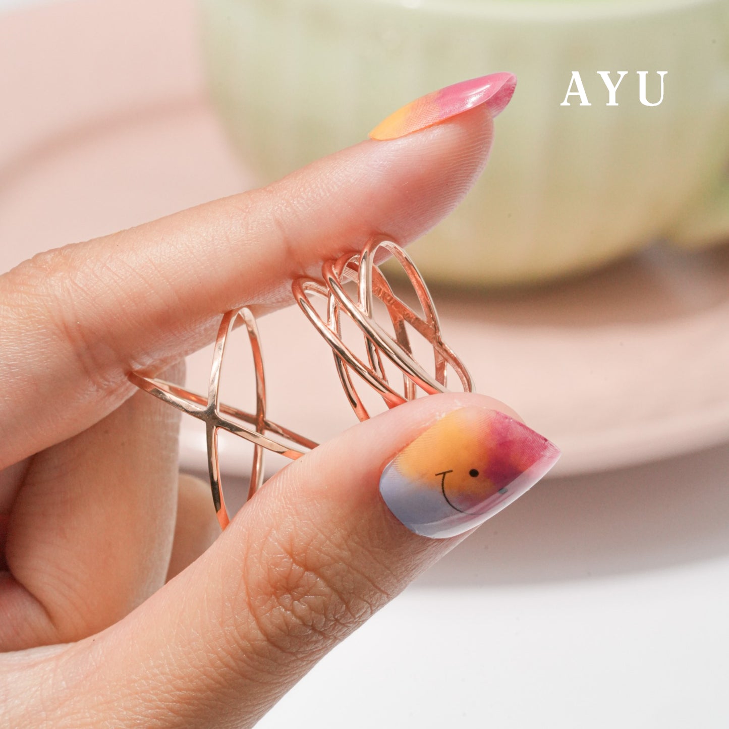 AYU Cincin Emas - Gold Double X Ring 17K Rose Gold