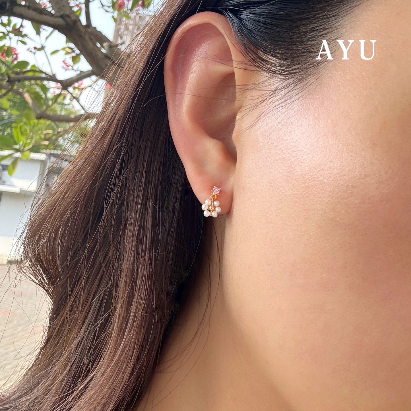 AYU Anting Emas - Butterfly Pearly Secret Garden Studs 17k Rose Gold