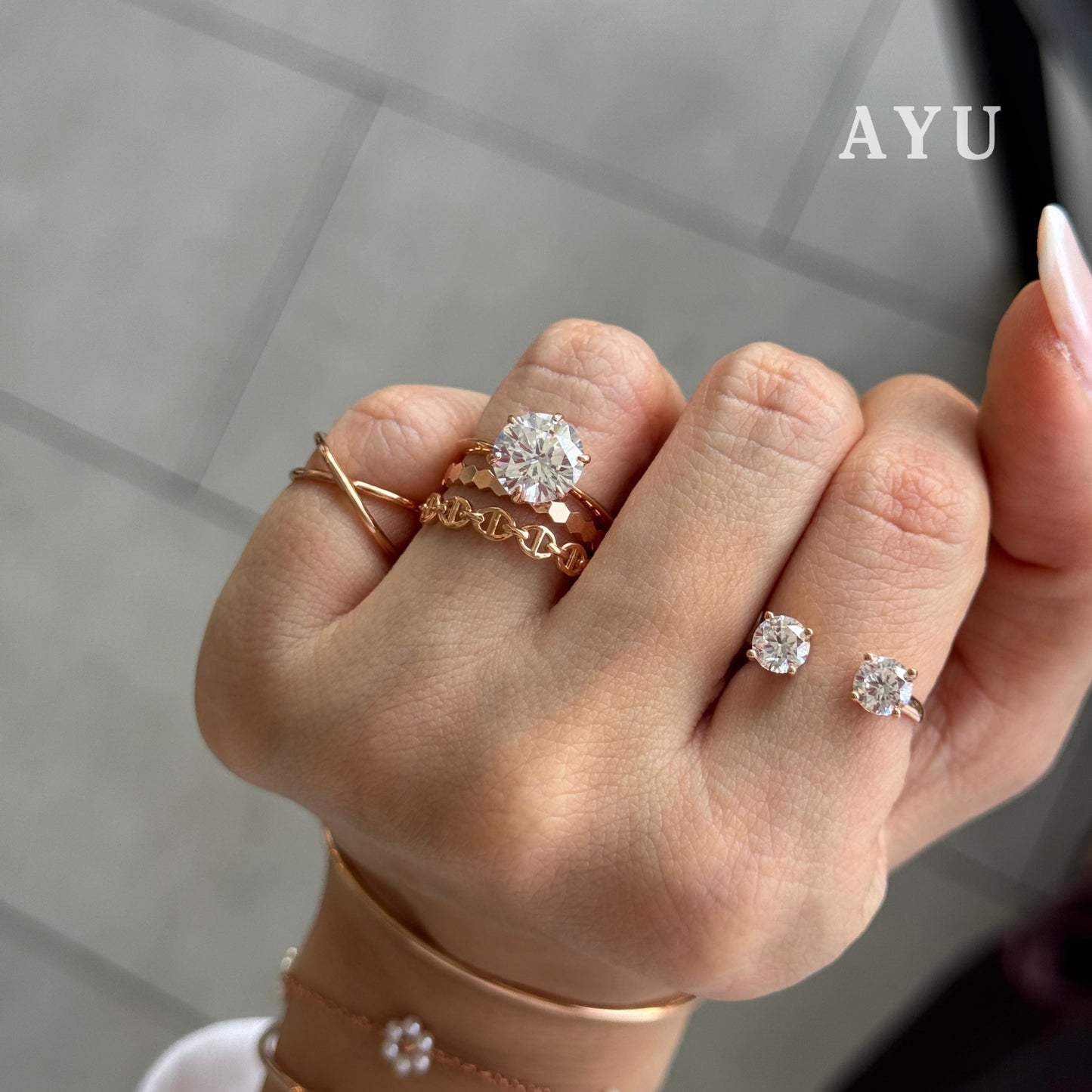 AYU Cincin Emas - Glam Gigi 6 Prong Solitaire 17K Rose Gold