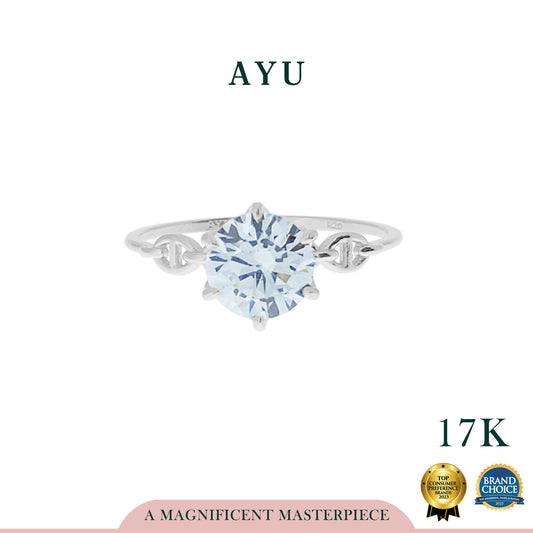 AYU 6 PRONG SOLITAIRE WITH OVAL LINK RING 17K WHITE GOLD