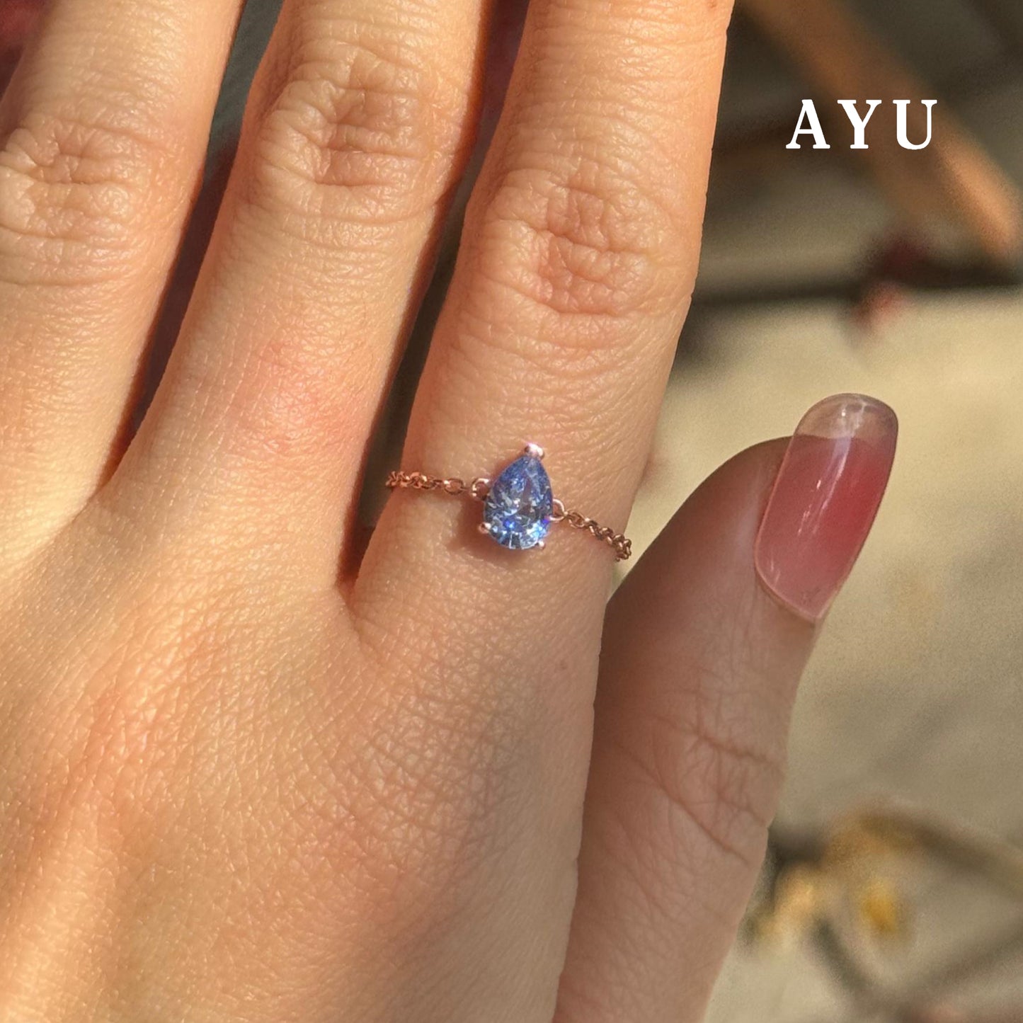 AYU Cincin Emas - Bejeweled In Teardrop Adjustable Ring 17k Rose Gold