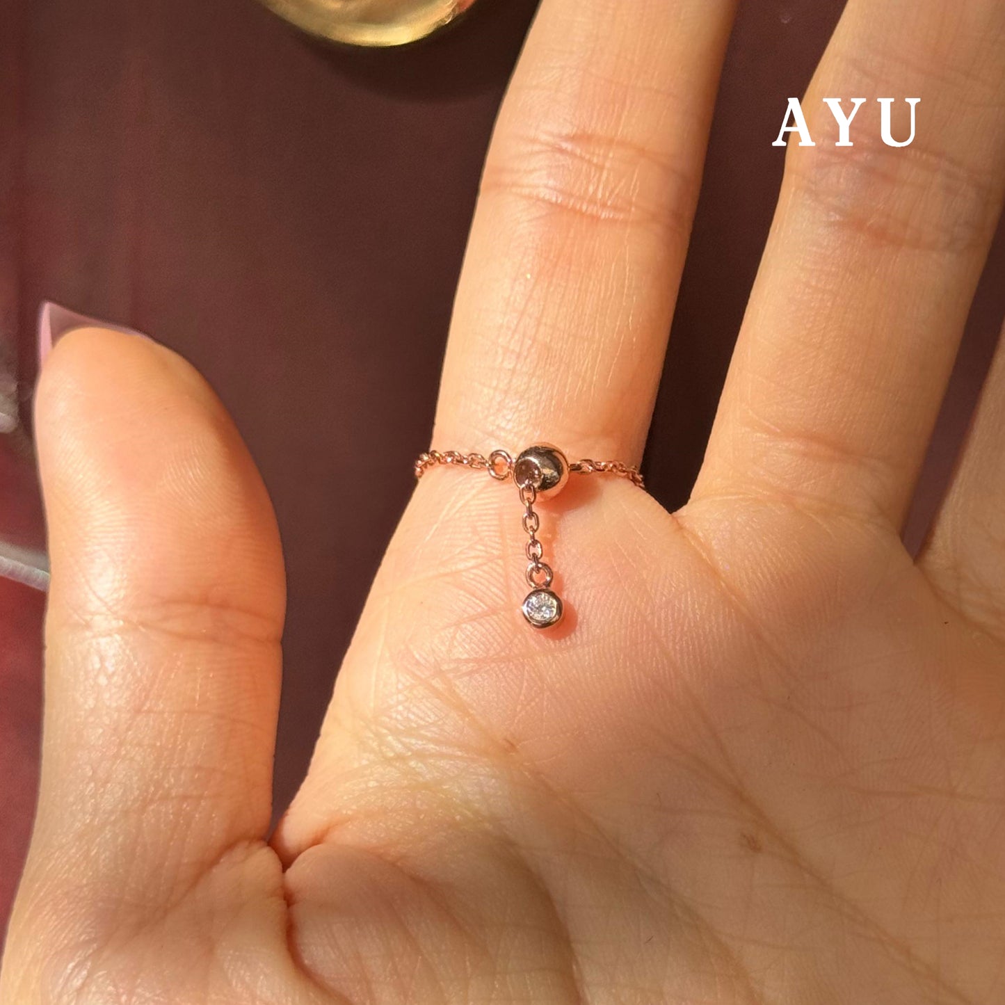 AYU Cincin Emas - Bejeweled In Oval Adjustable Ring 17k Rose Gold