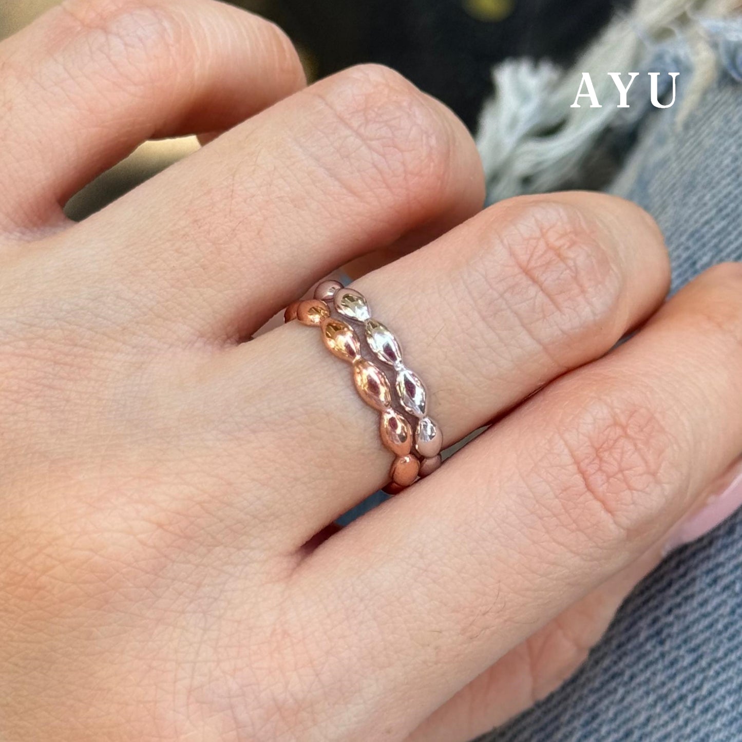 AYU Cincin Emas - Gold Chubby Pukis Stack 17K Rose Gold