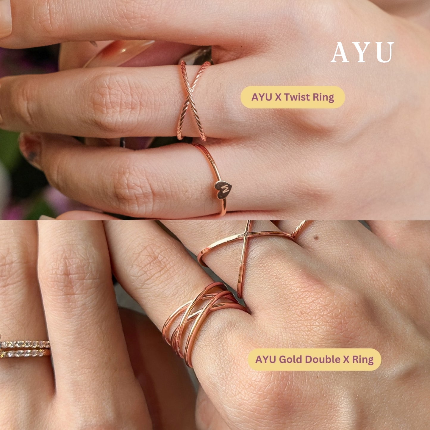 AYU Cincin Emas - Gold Double X Ring 17K Rose Gold