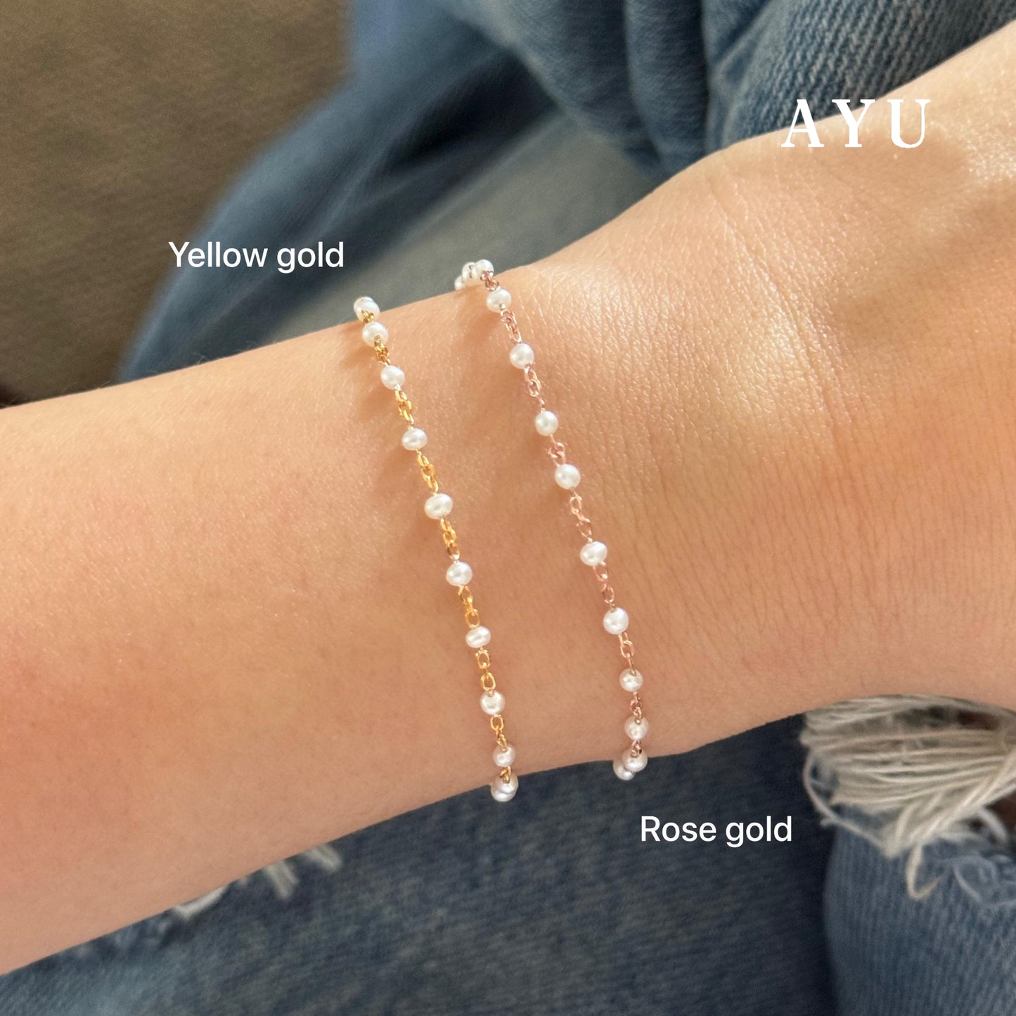 AYU Gelang Emas - Mini Pearl Chain Bracelet 17K Rose Gold
