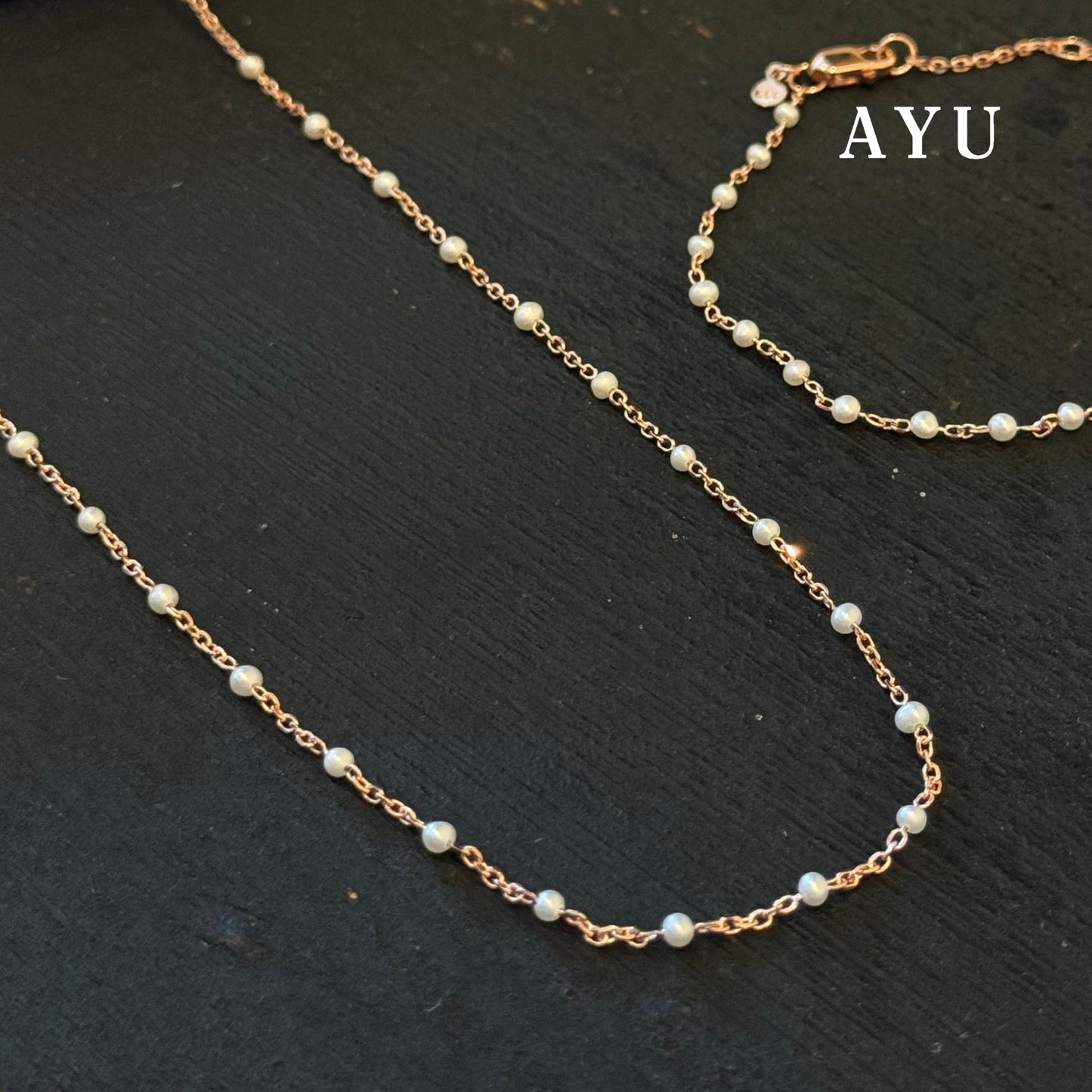AYU Kalung Emas - Mini Pearl Chain Necklace 17K Rose Gold