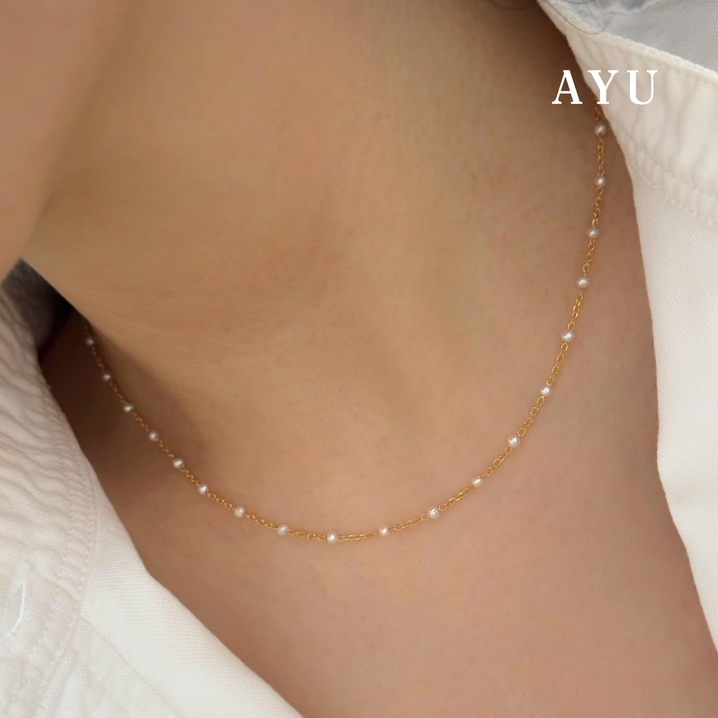 AYU Kalung Emas - Mini Pearl Chain Necklace 16K Yellow Gold