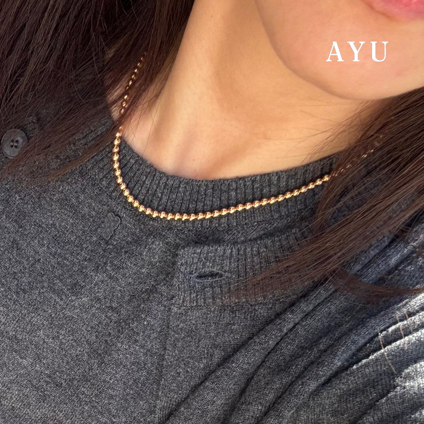 AYU Kalung Emas - Gold Boba Necklace 16k Yellow Gold