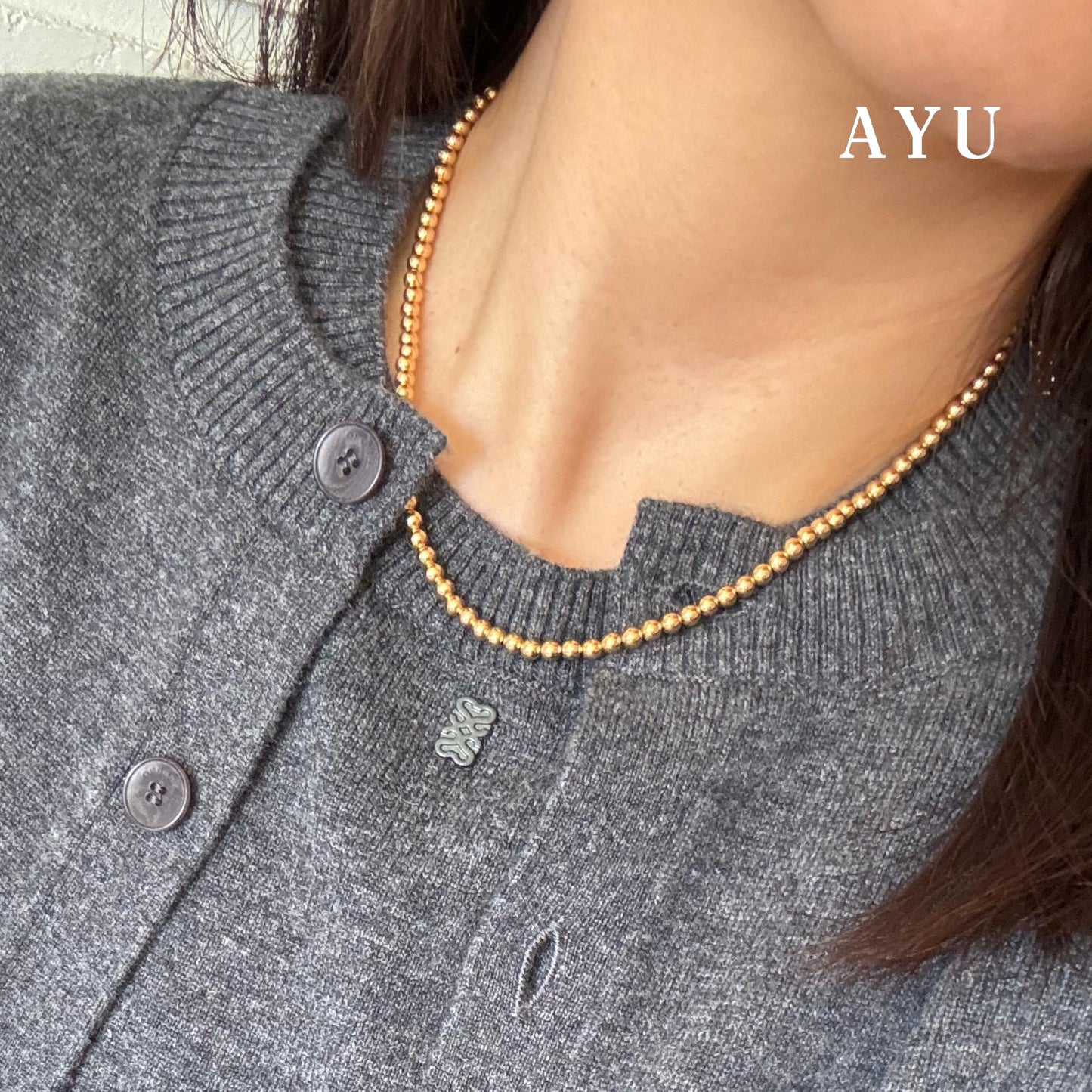 AYU Kalung Emas - Gold Boba Necklace 16k Yellow Gold