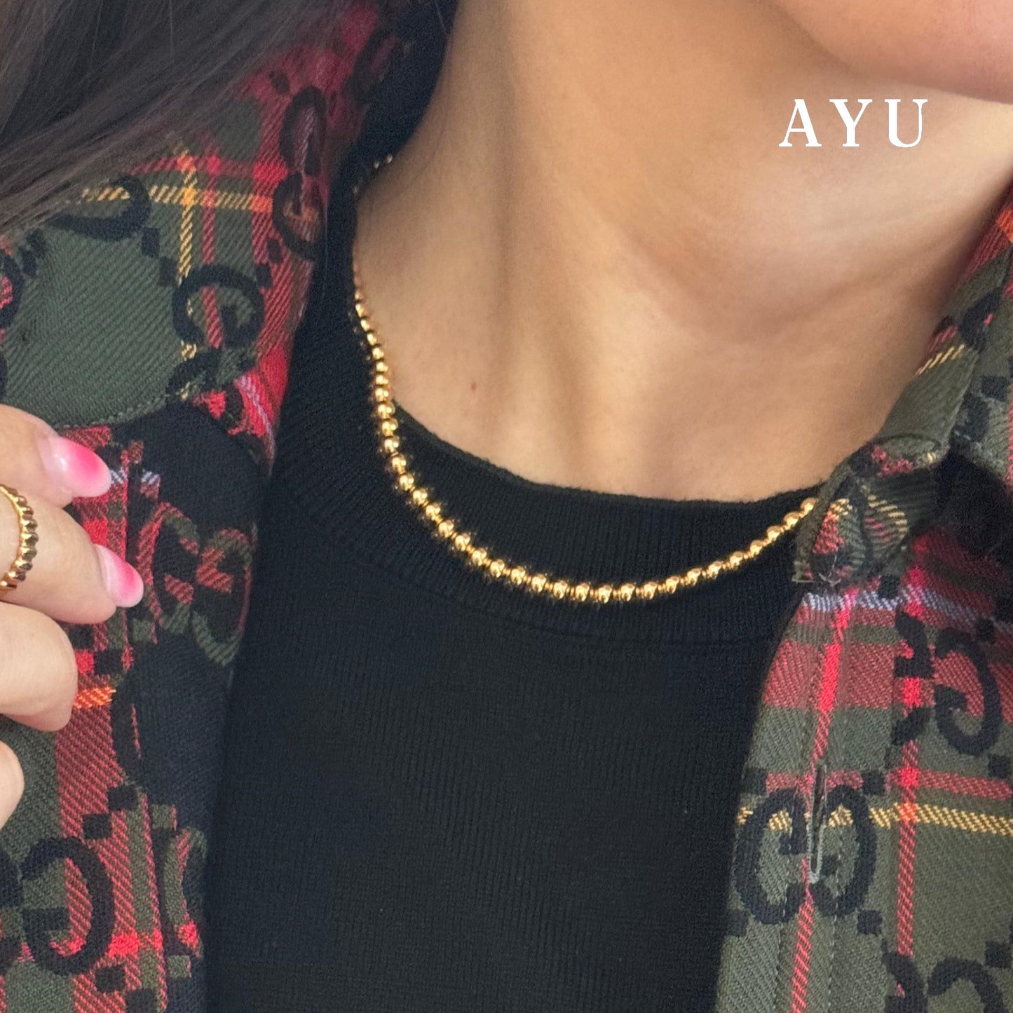 AYU Kalung Emas - Gold Boba Necklace 16k Yellow Gold