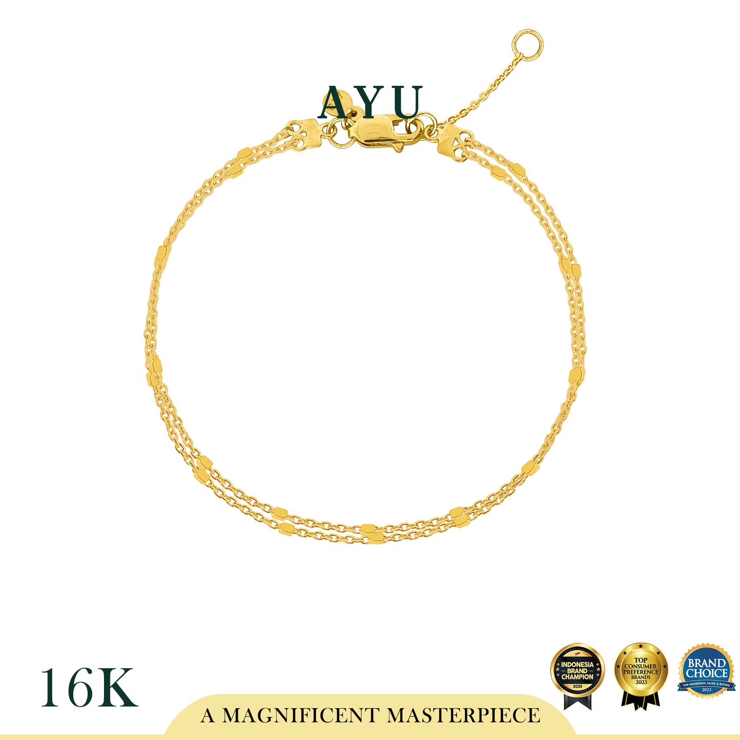 AYU Gelang Emas - Double Layer Bling Beads Chain Bracelet 16k Yellow Gold