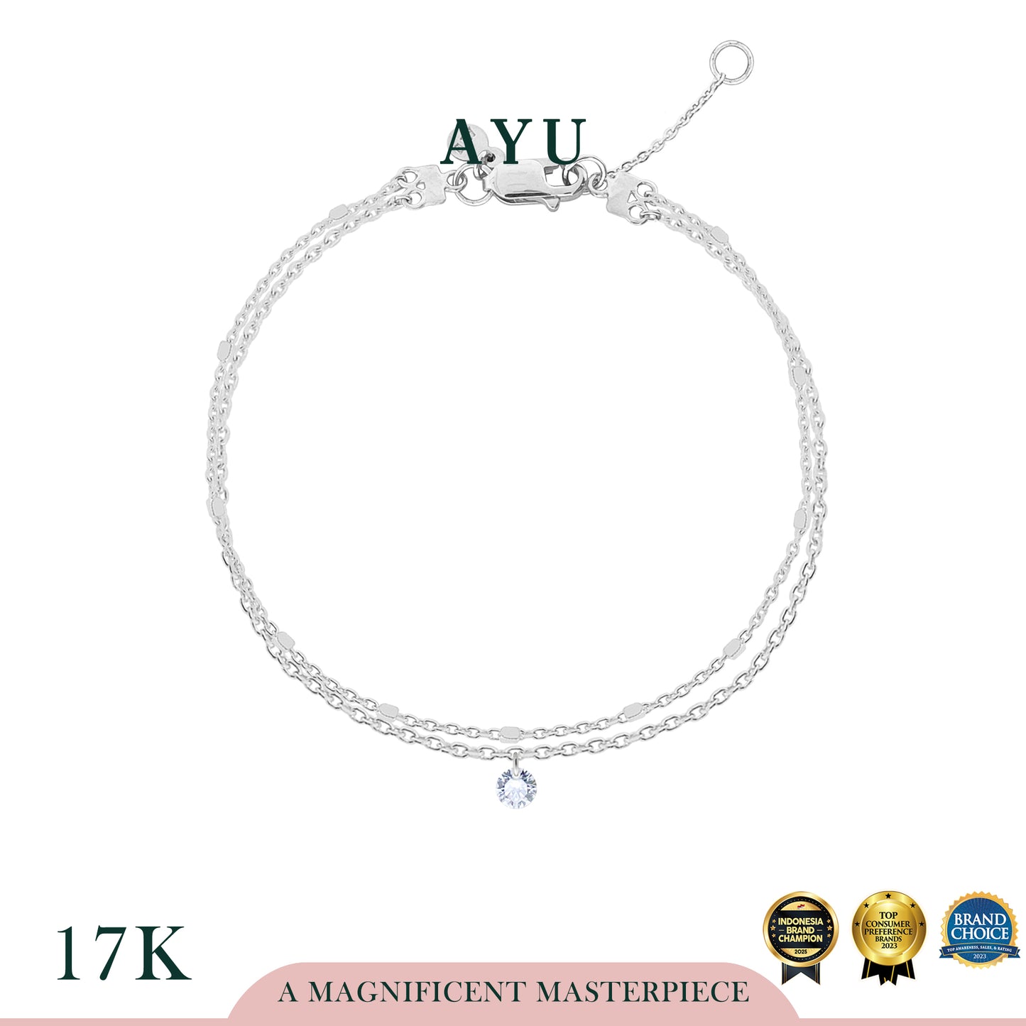 AYU Gelang Emas Korea - Candy pop Double Chain Bracelet 17K White Gold