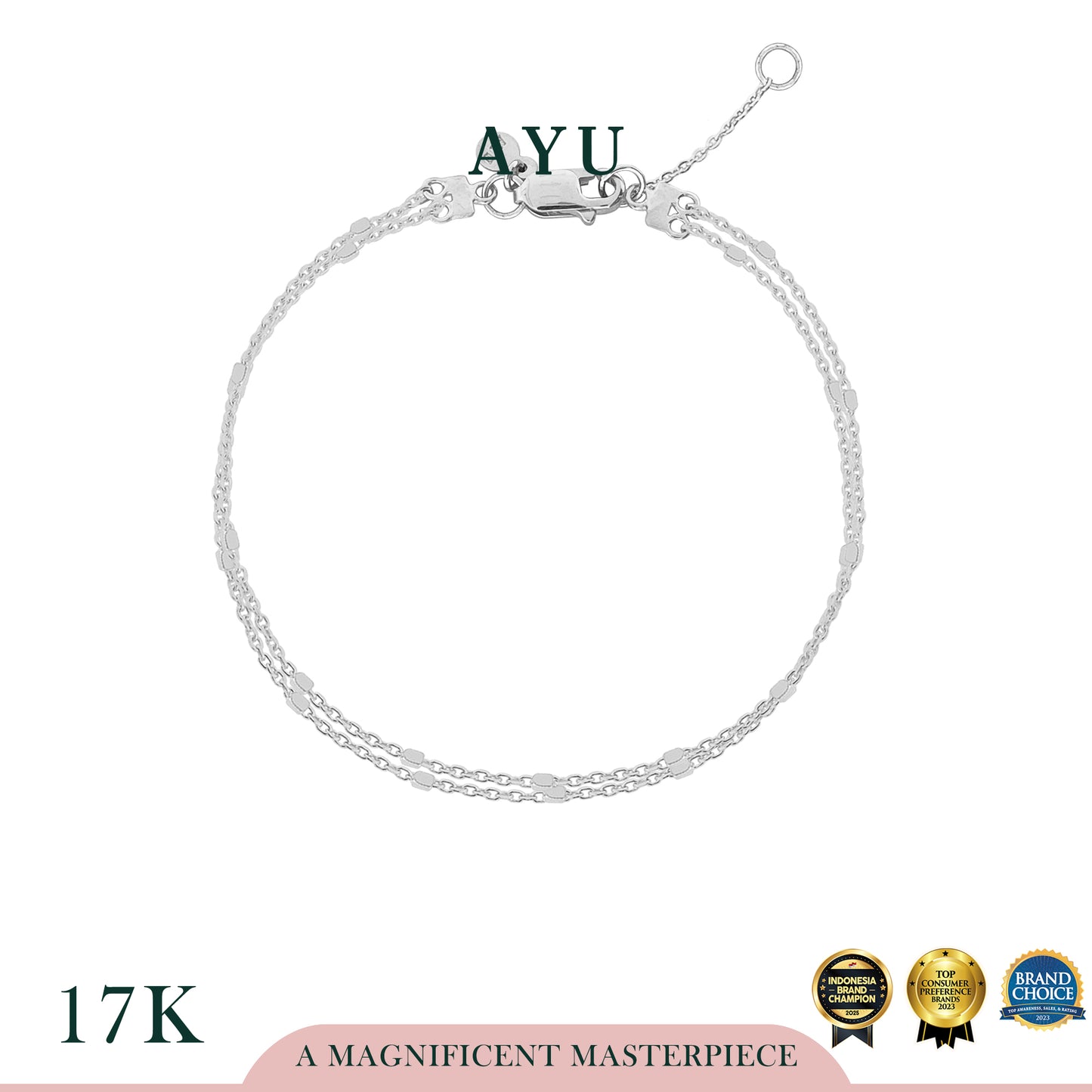 AYU DOUBLE LAYER BLING BEADS CHAIN BRACELET 17K WHITE GOLD