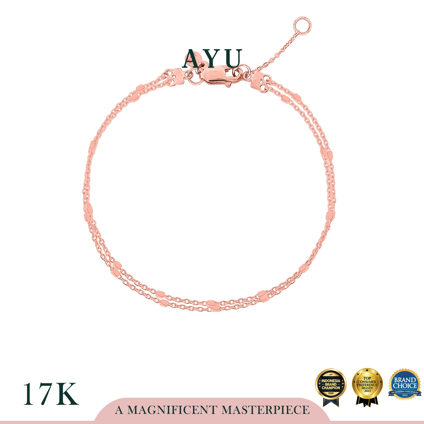 AYU DOUBLE LAYER BLING BEADS CHAIN BRACELET 17K ROSE GOLD