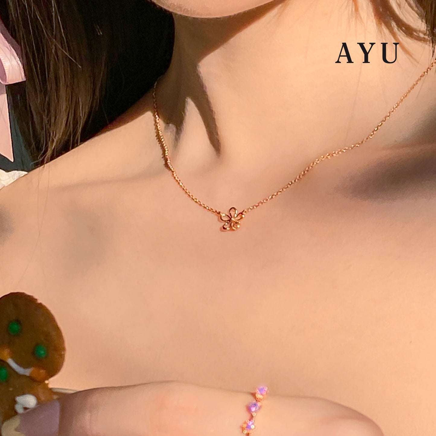 AYU Kalung Emas - Magical Sakura Chain Necklace 17k Rose Gold