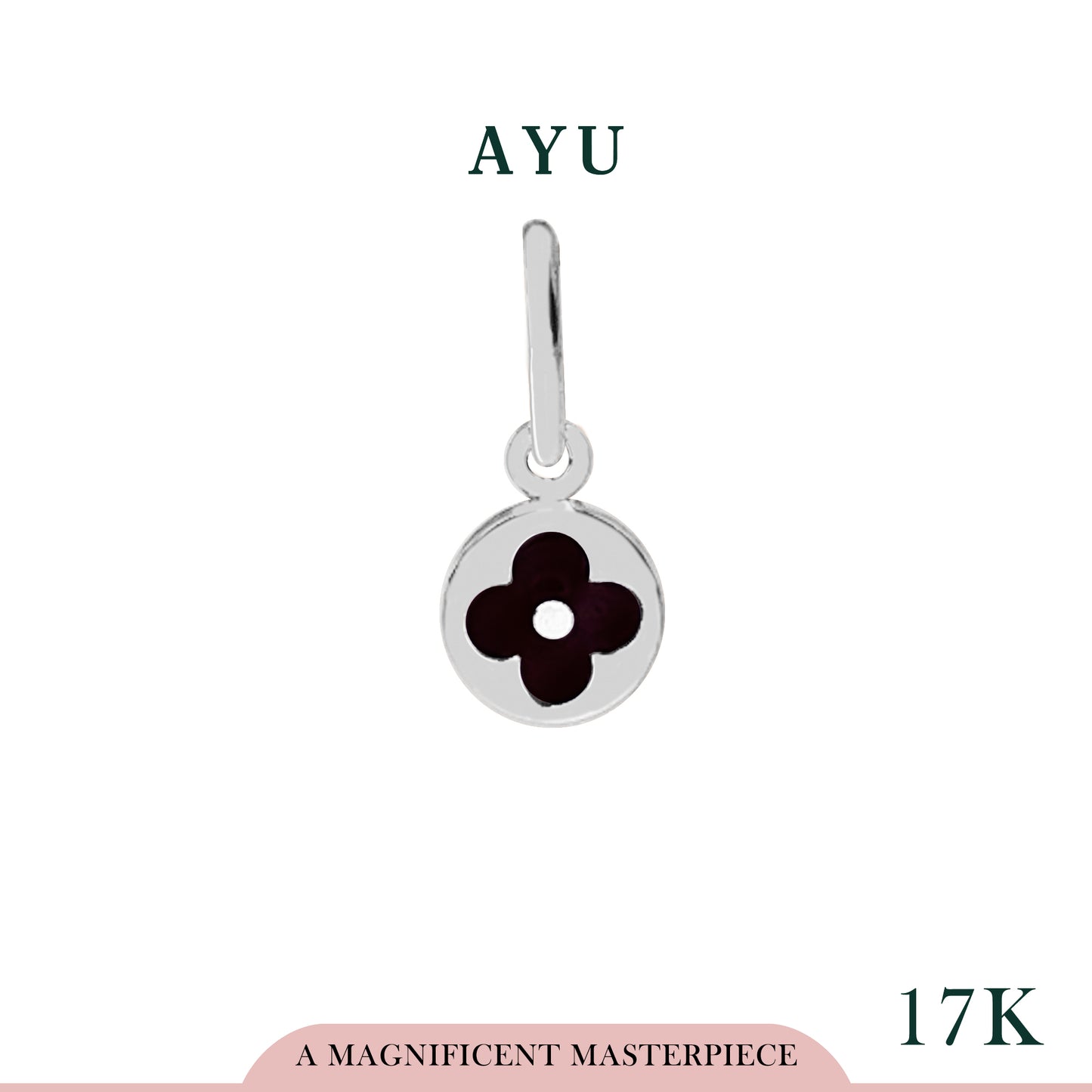 AYU Liontin Emas - Enamel Clover On Coin Pendant 17K White Gold