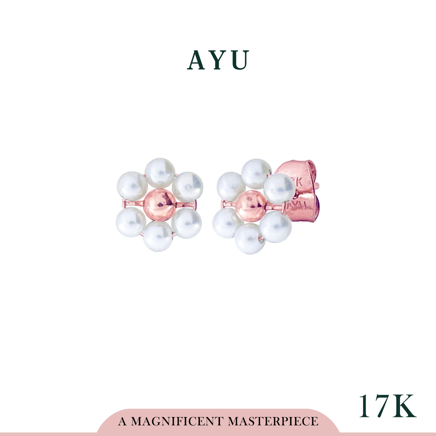 AYU Anting Emas - Beaded Pearl Flower Studs 17k