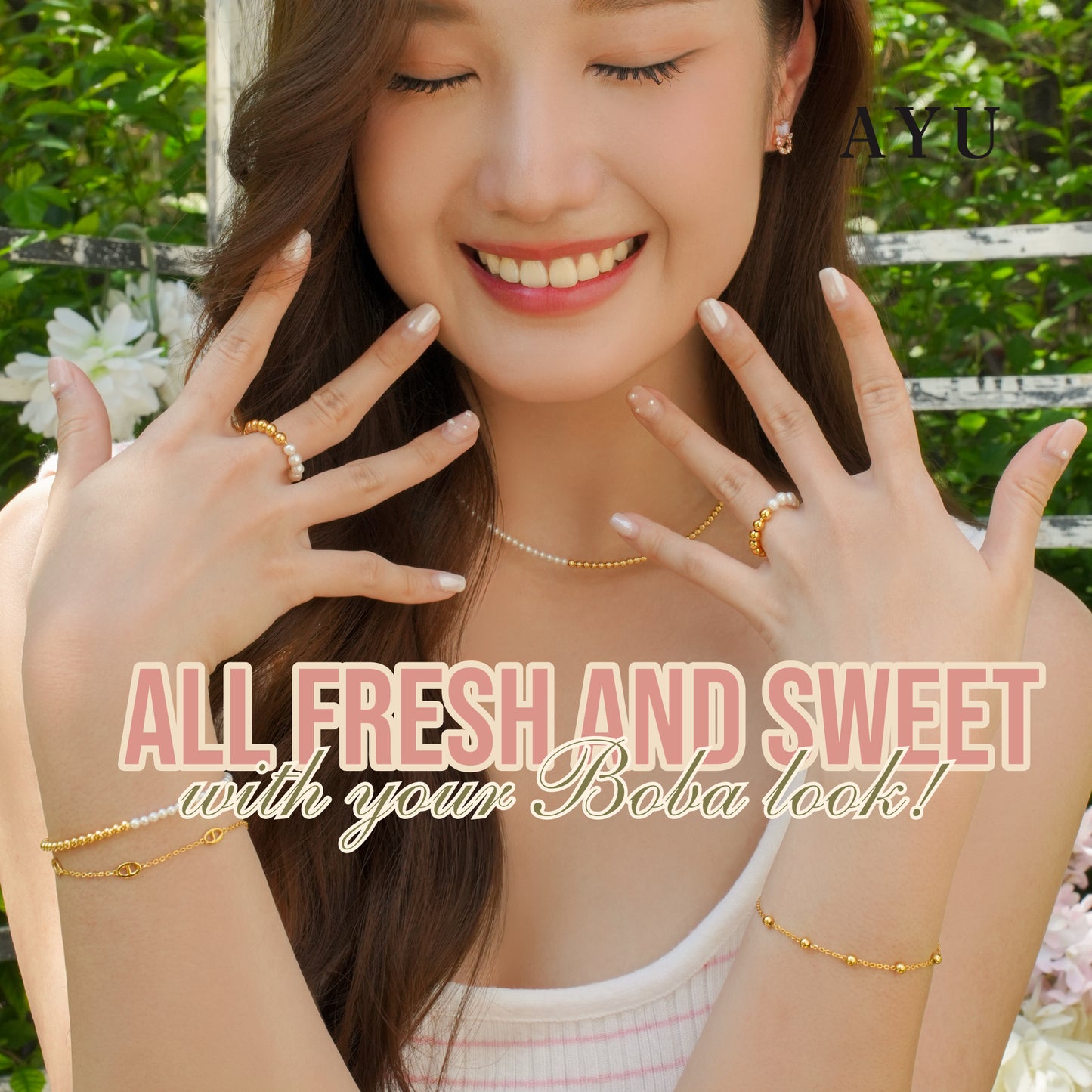 AYU Cincin Emas - Undecided Boba And Pearl Ring 16k Yellow Gold