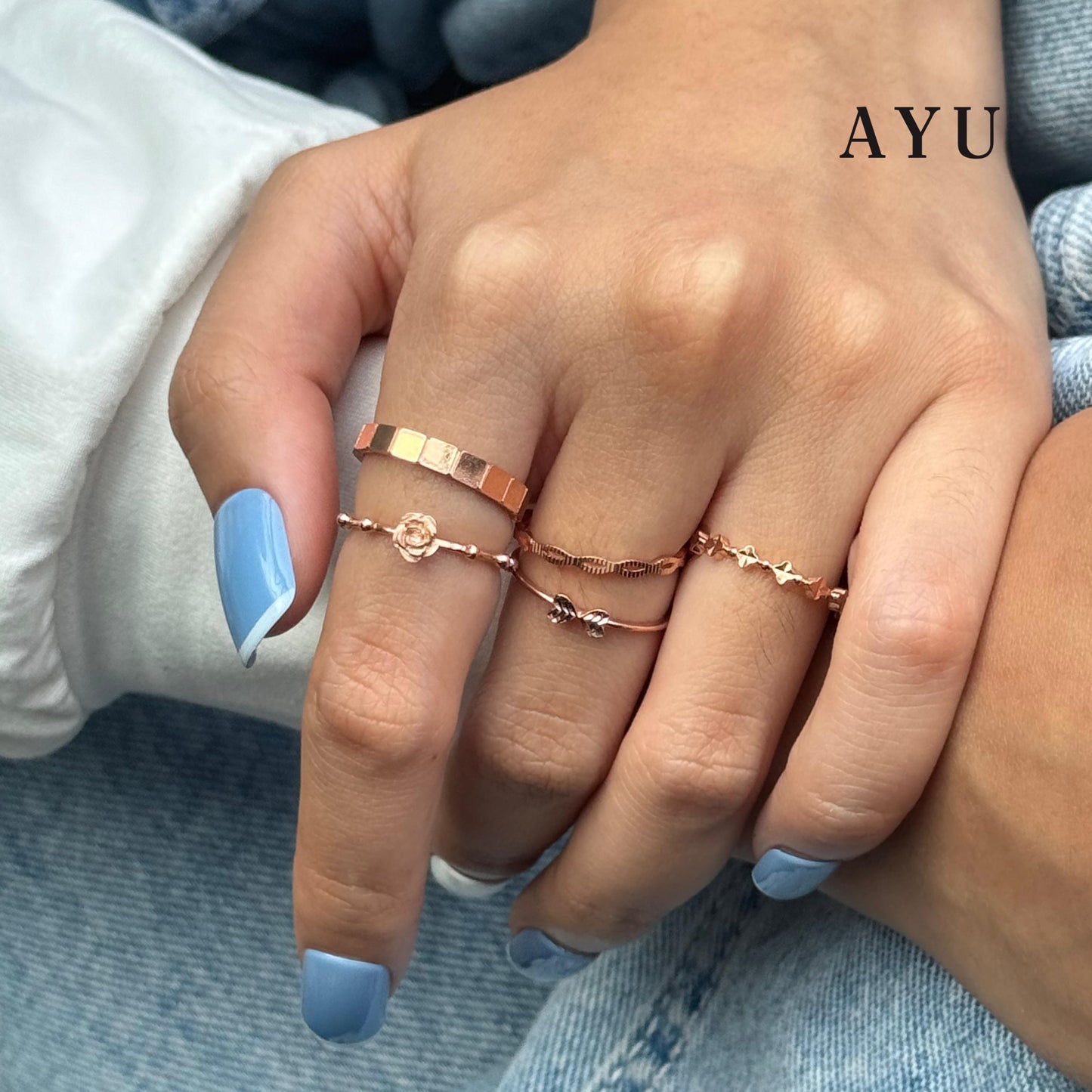 AYU Cincin Emas - Gold Chocolate Bling Stack 17K Rose Gold