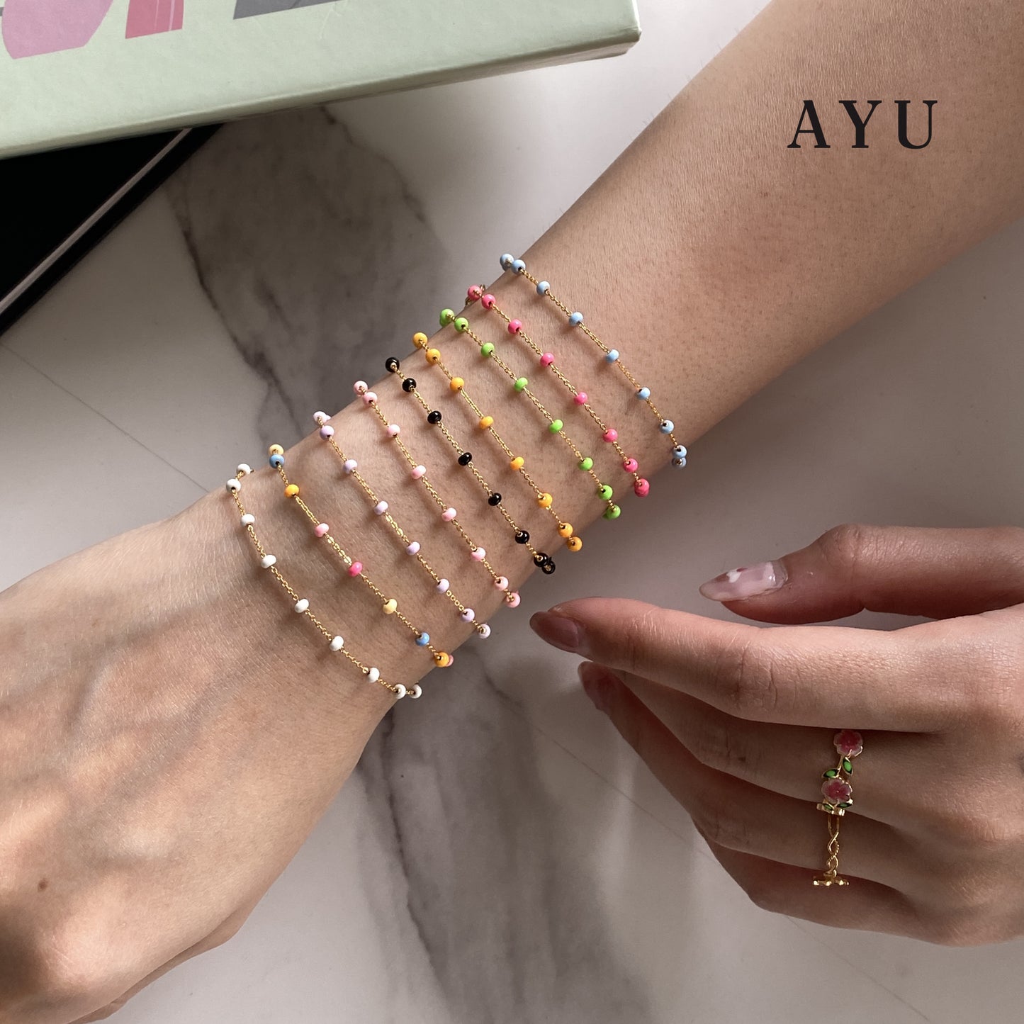 AYU Gelang Emas - Dot Dot Chain Bracelet 17k Rose Gold