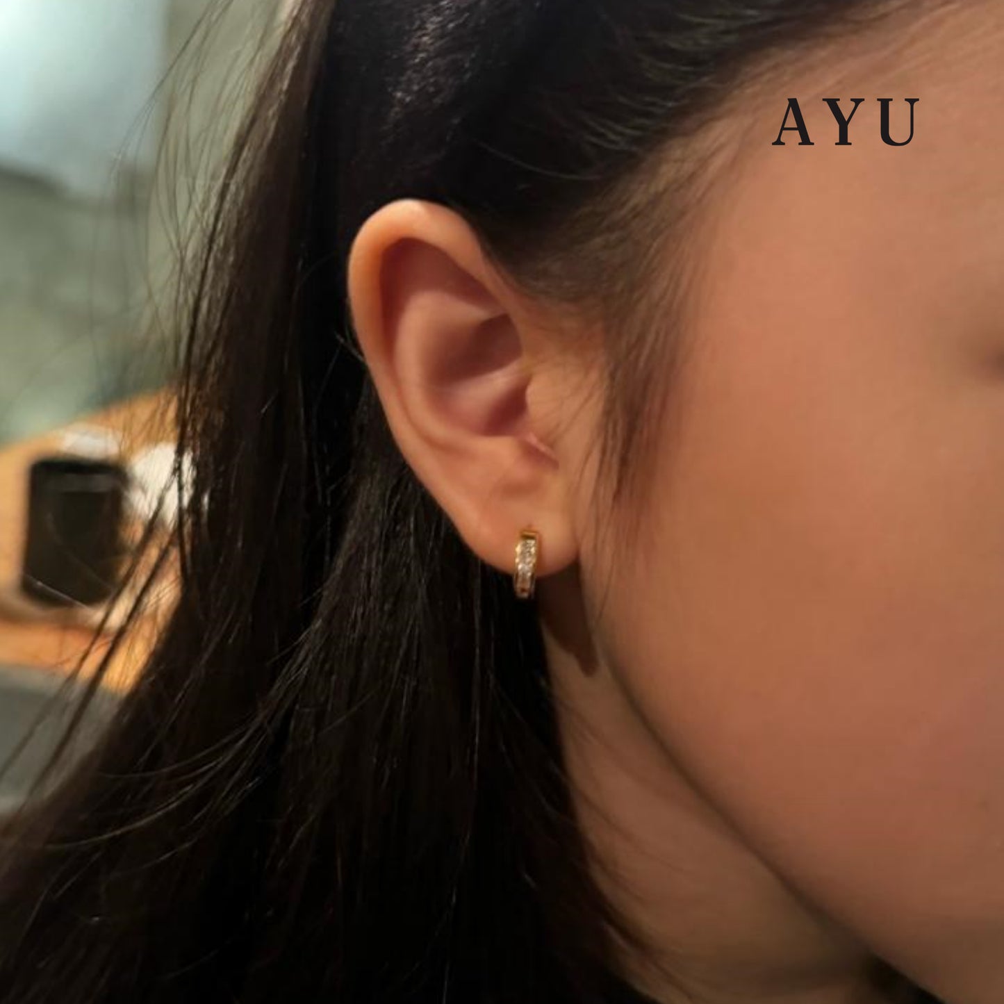 AYU Princess Cut Doughnut Earrings Rainbow 16K Yellow Gold