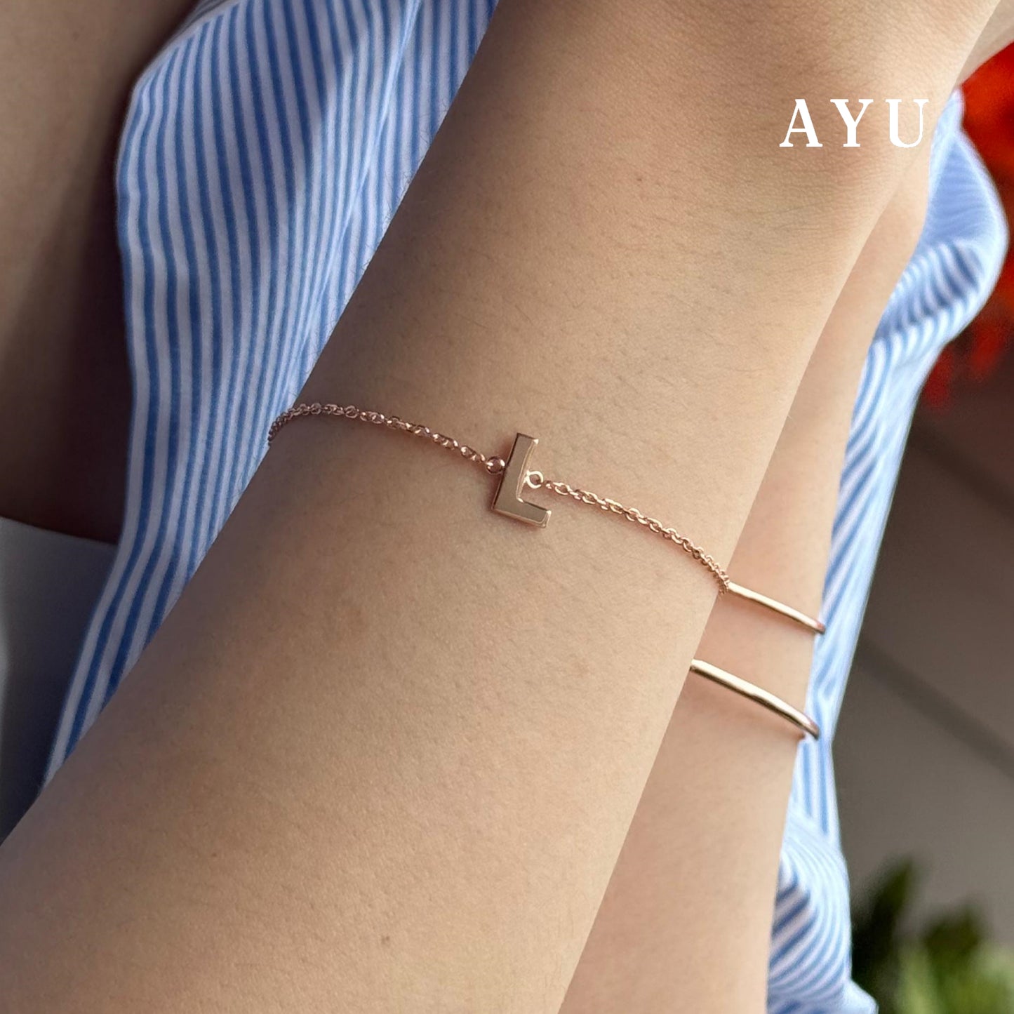 AYU GOLD INITIAL CHAIN BRACELET 17K ROSE GOLD
