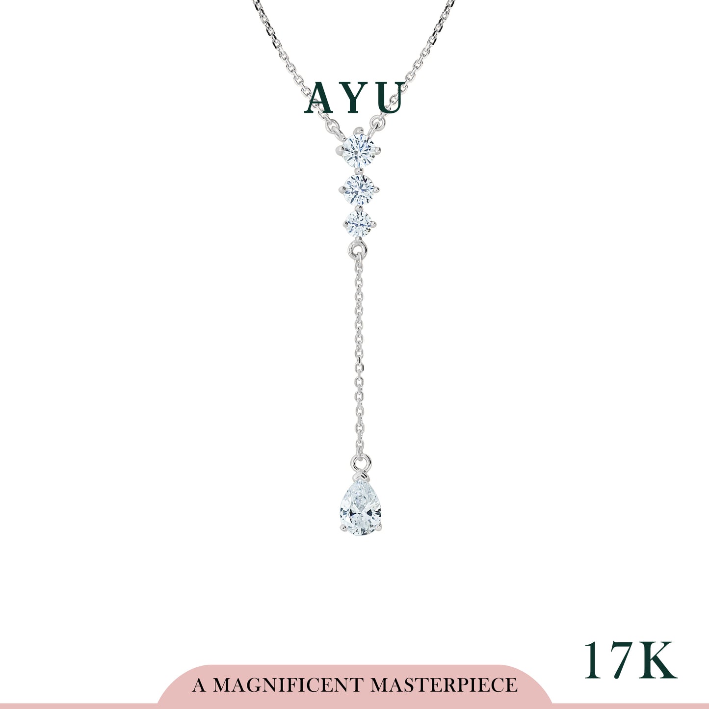 AYU Kalung Emas - 3 Mini Solitaire With Teardrop Lariat Chain Necklace 17k