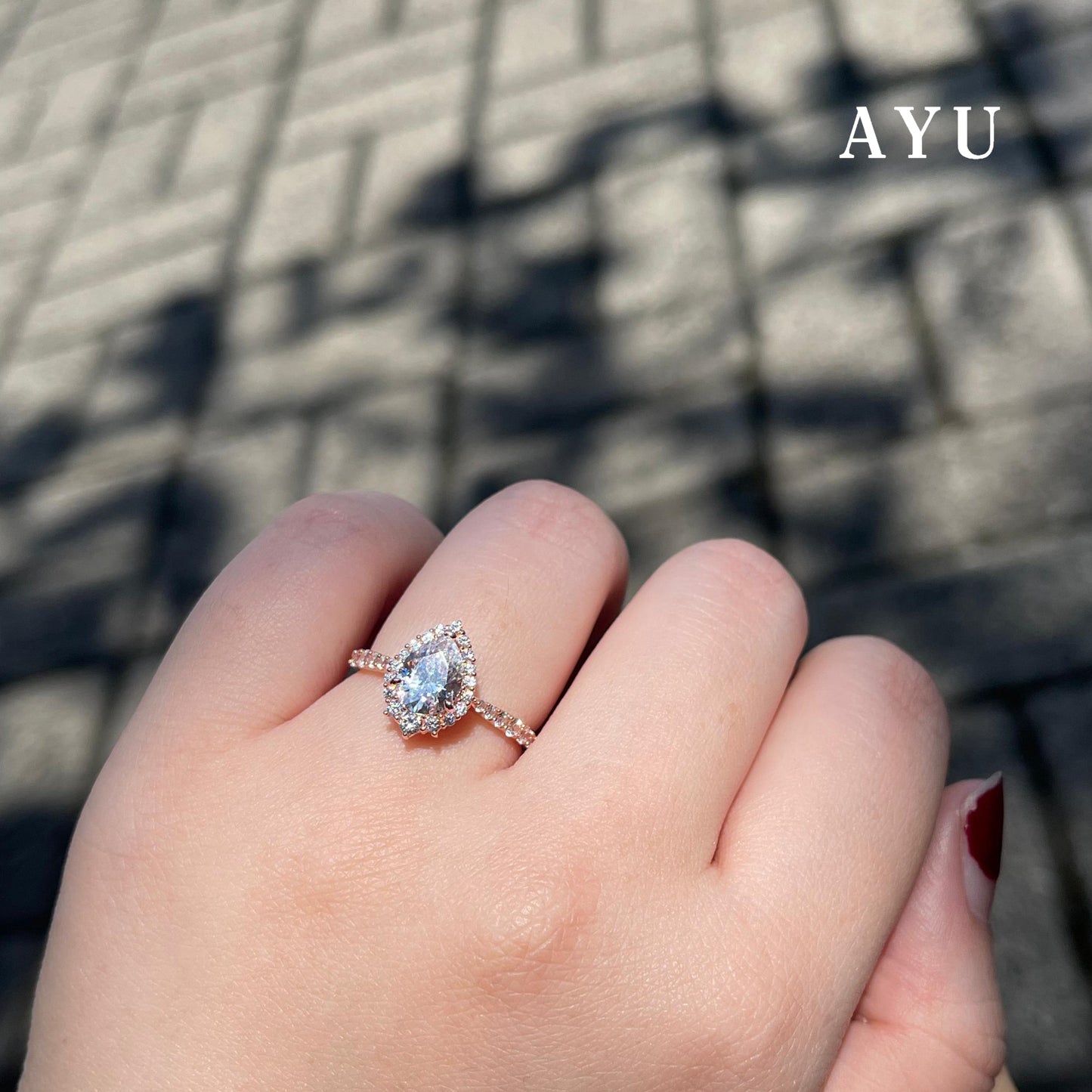 AYU Teardrop Grecian Solitaire 17k Rose Gold
