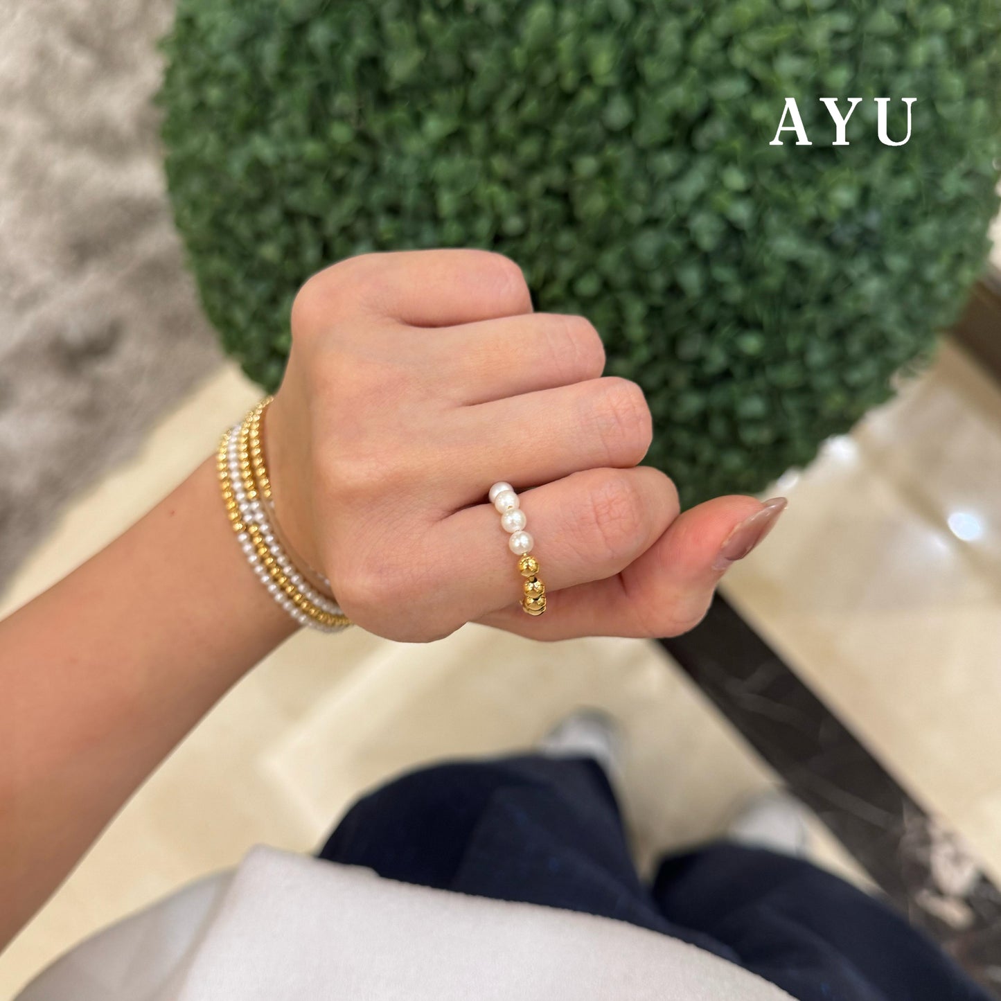 AYU Cincin Emas - Undecided Boba And Pearl Ring 16k Yellow Gold