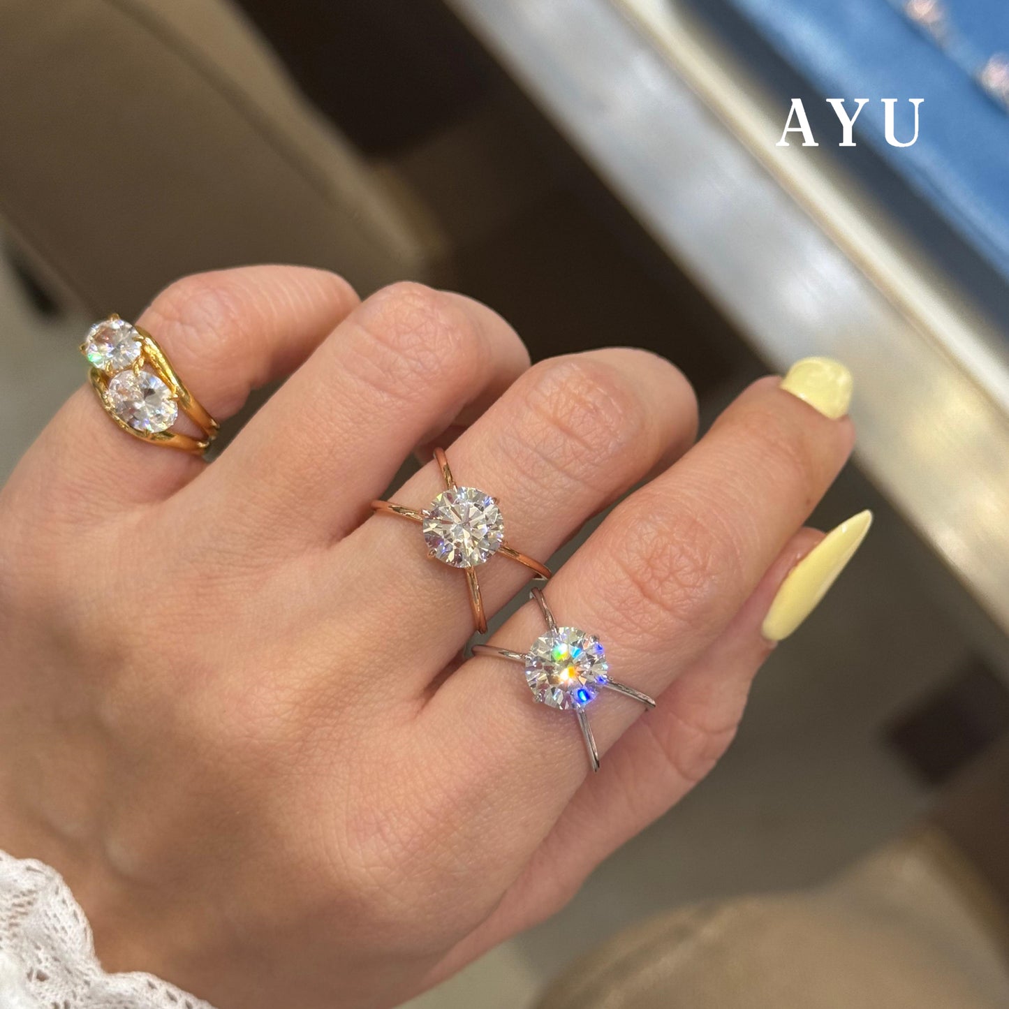 AYU Cincin Emas - Glam Gigi 6 Prong X Ring 17k White Gold