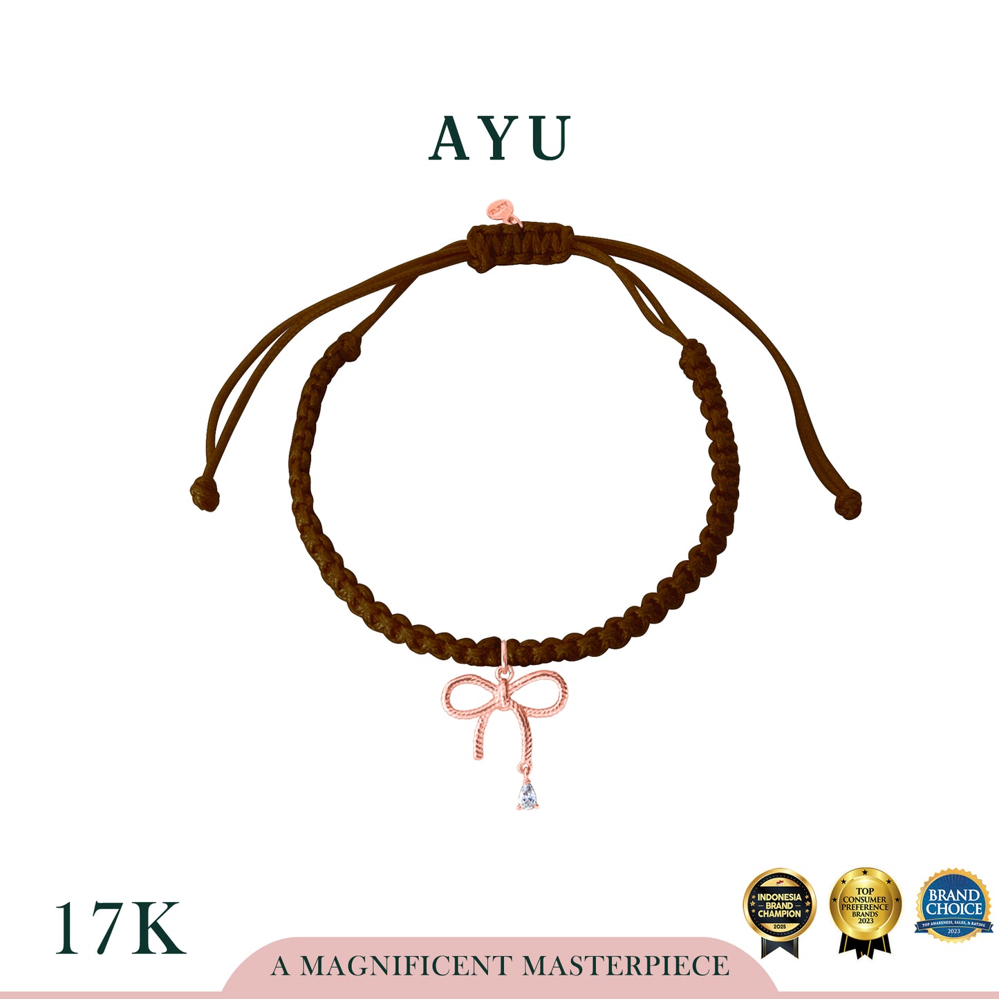 AYU Twist Ribbon With Teardrop Braided Cord Bracelet 17k Rose Gold