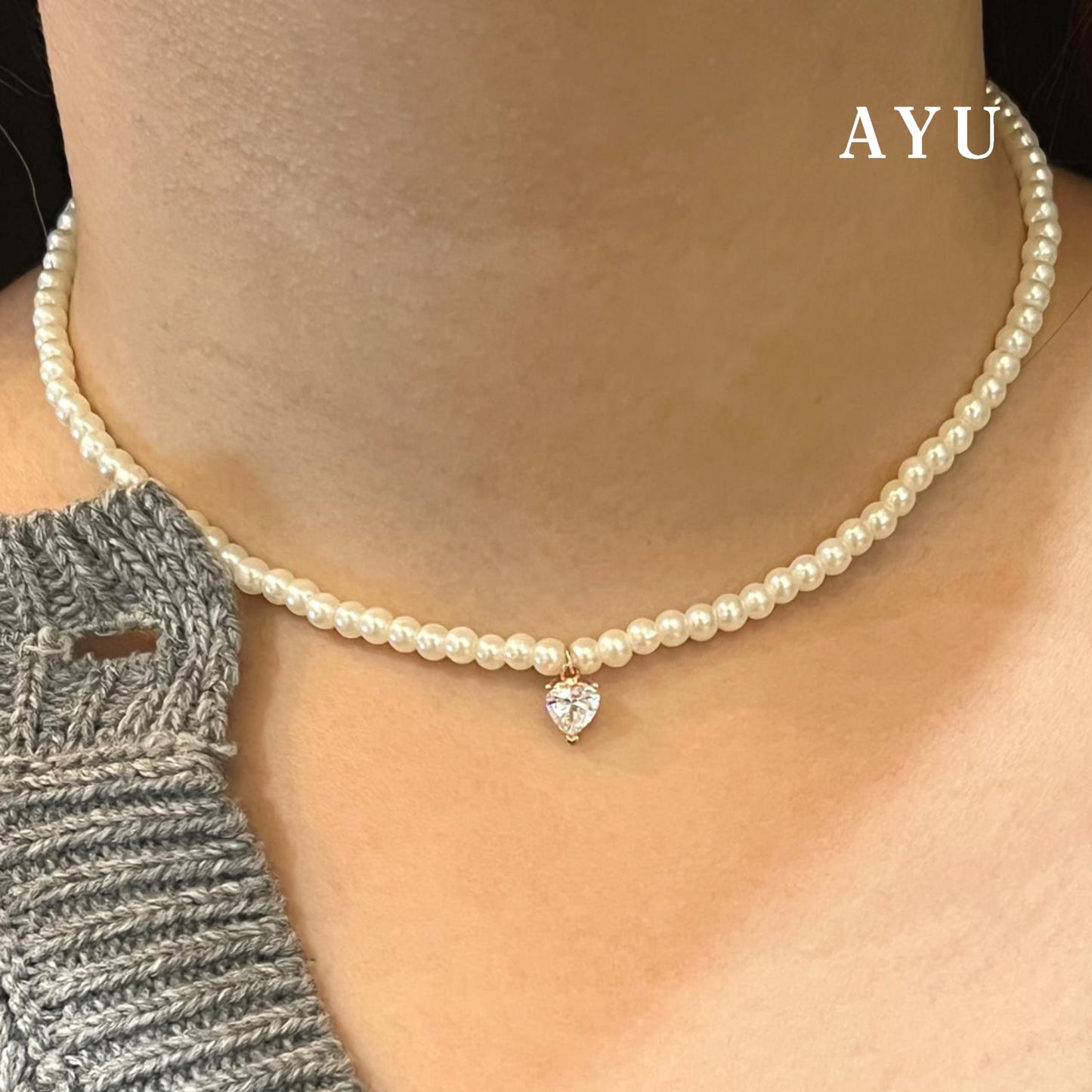 AYU Kalung Korea - Love is Love Charm With Beaded Manik Necklace 17k Rose Gold