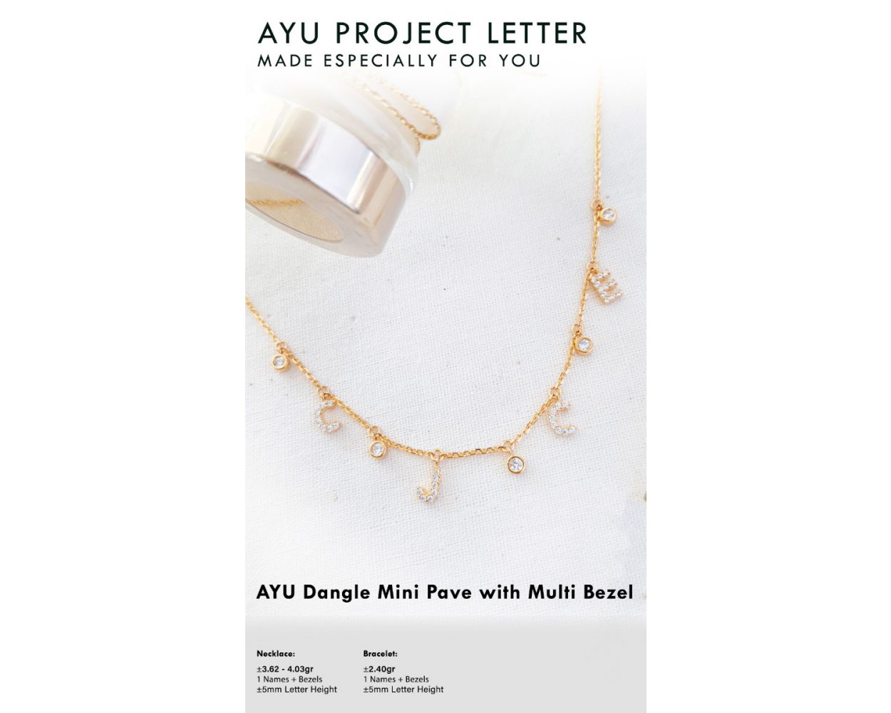 Custom Necklace Dangling Mini Pave With Multi Bezel LIDA 16k Yellow Gold 38-40cm