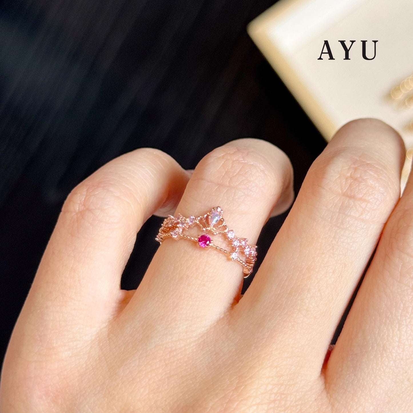 AYU Cincin Emas - Magical Enchanted Crown Ring 17k Rose Gold
