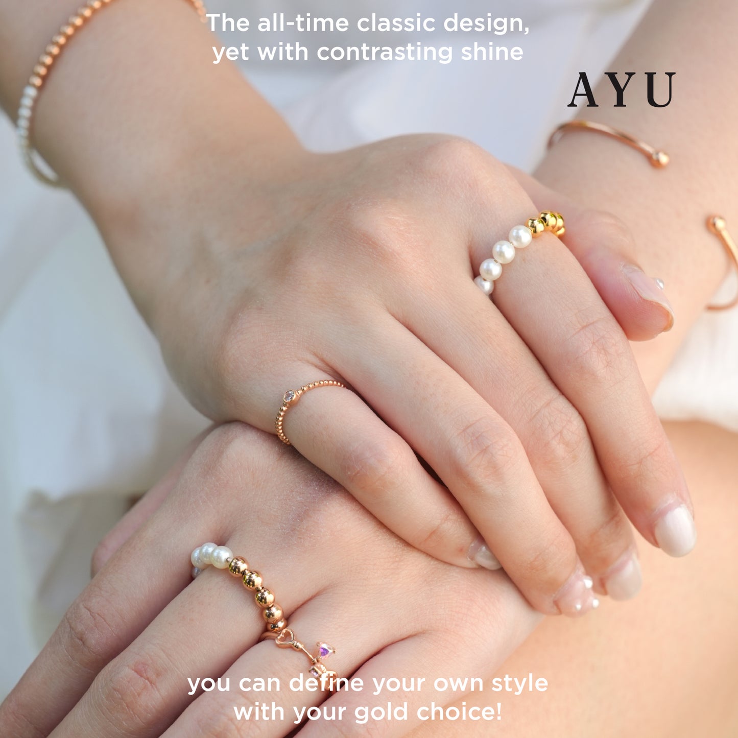 AYU Cincin Emas - Undecided Boba And Pearl Ring 16k Yellow Gold