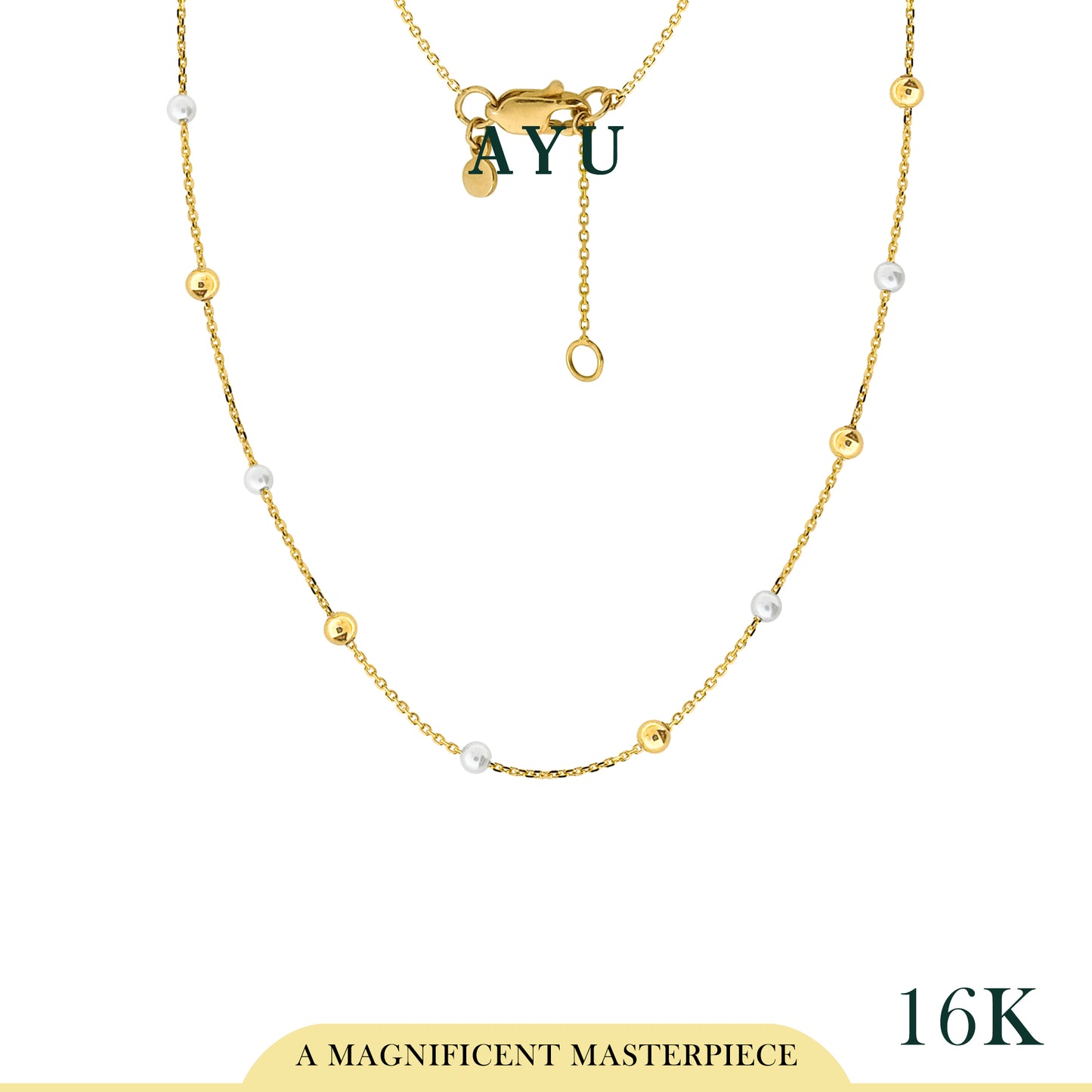 AYU Kalung Emas - Gold Boba With Pearl Chain Necklace 16k Yellow Gold