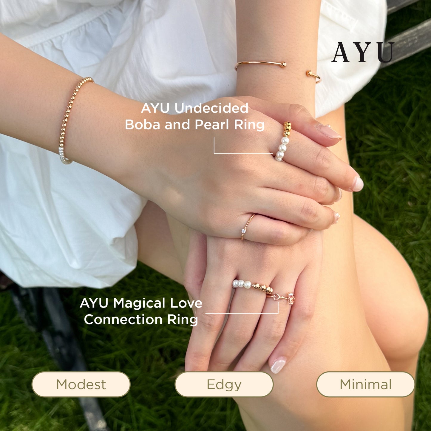 AYU Cincin Emas - Undecided Boba And Pearl Ring 16k Yellow Gold