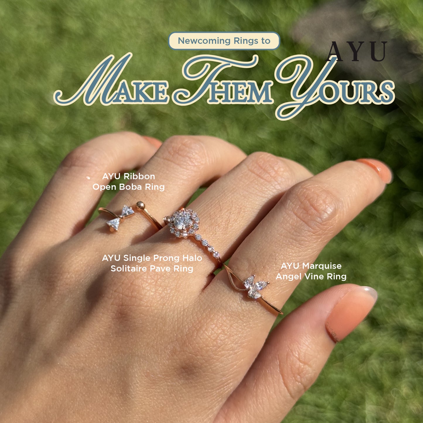 AYU Cincin Emas - Single Prong Halo Solitaire Pave Ring 17k Rose Gold