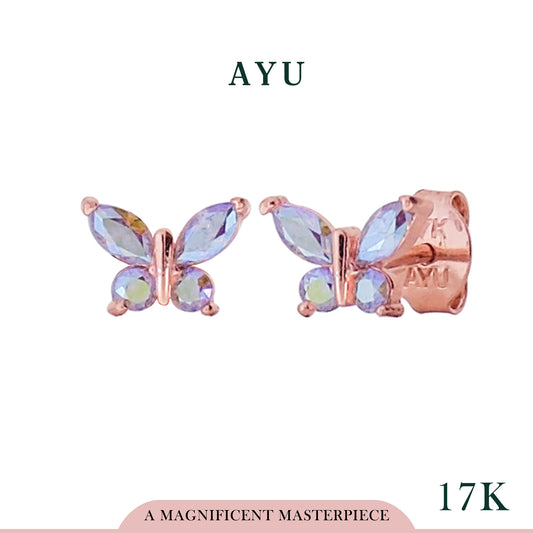 AYU Anting Emas - Magical Fluttering Butterfly Studs 17K Rose Gold
