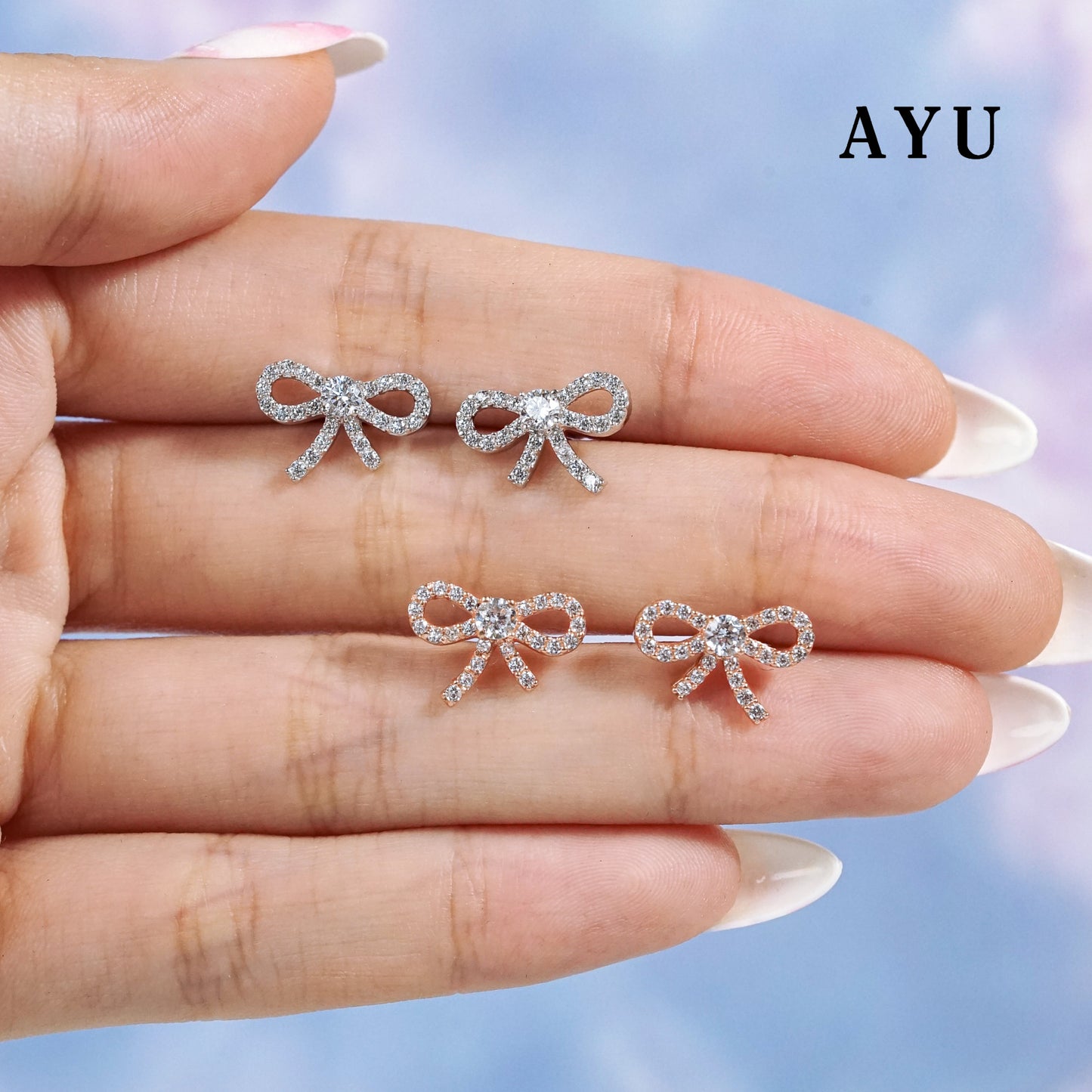 AYU Anting Emas Tindik - Twinkle Pave Ribbon Studs 17k Rose Gold
