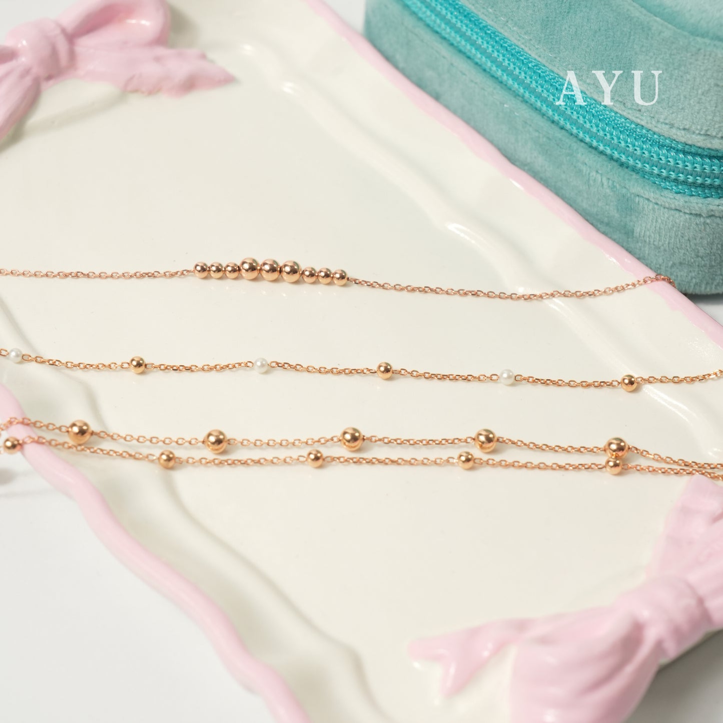 AYU Kalung Emas - Boba Party Double Layer Necklace 17k Rose Gold