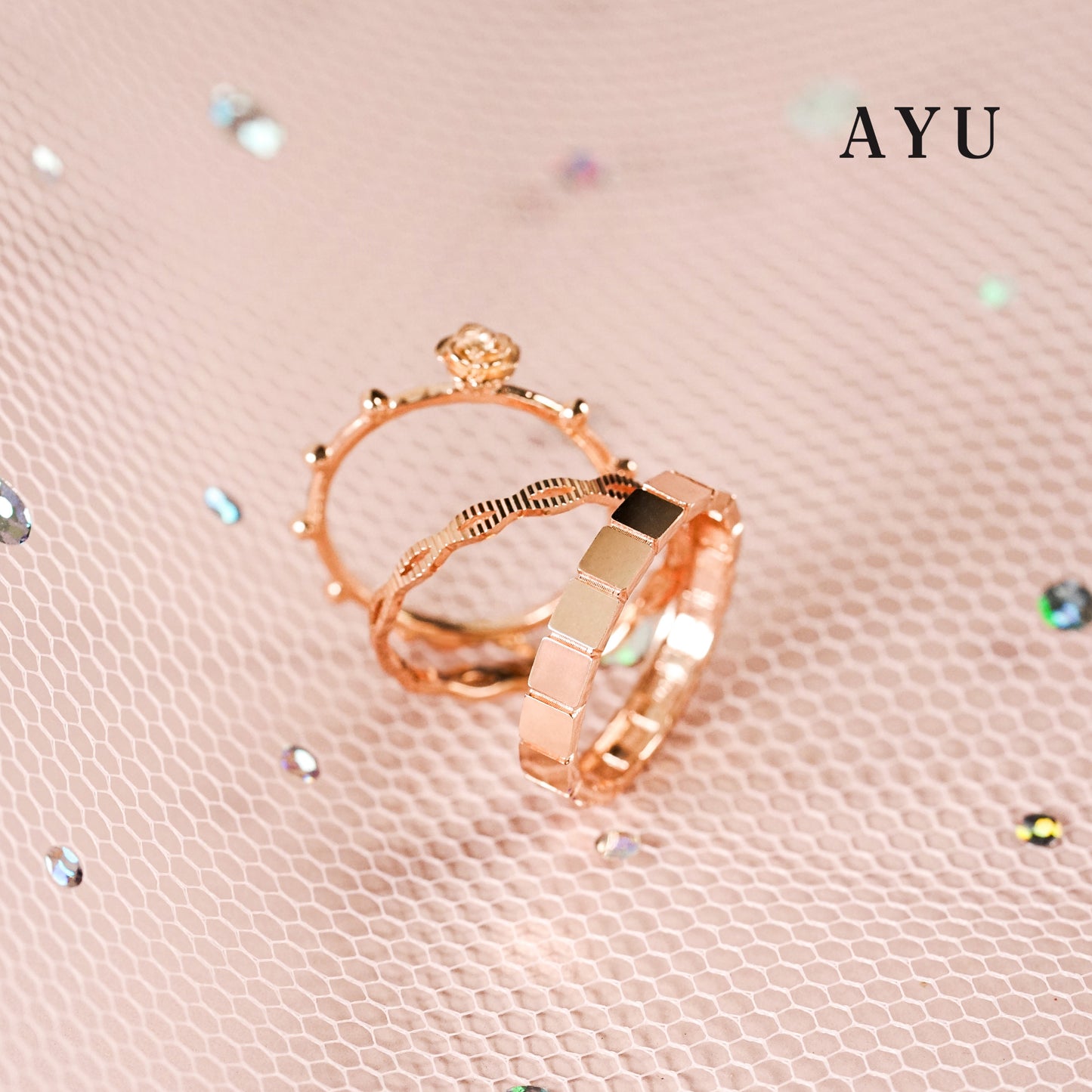 AYU Golden Rose With Spaced Pepper Ring 17K Rose Gold