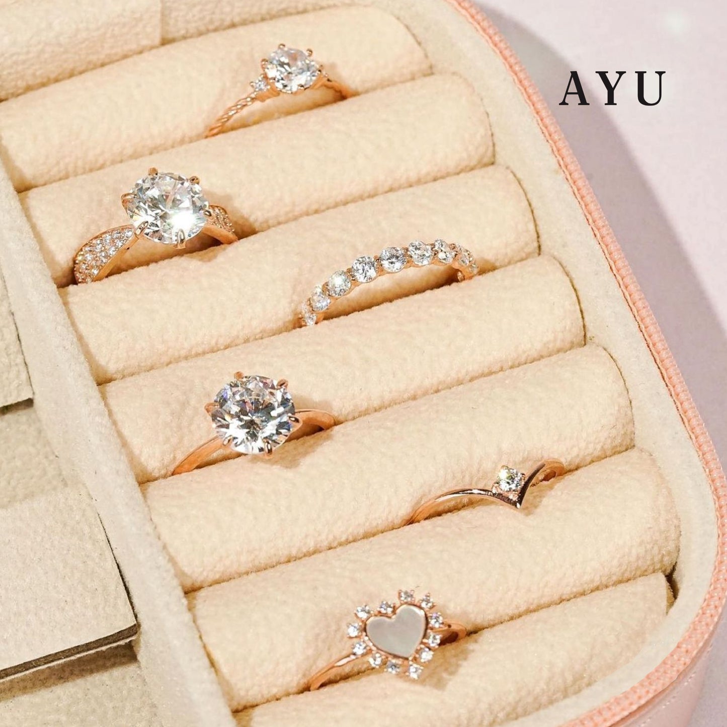 AYU Cincin Emas - Glam Gigi 6 Prong Solitaire 17K Rose Gold