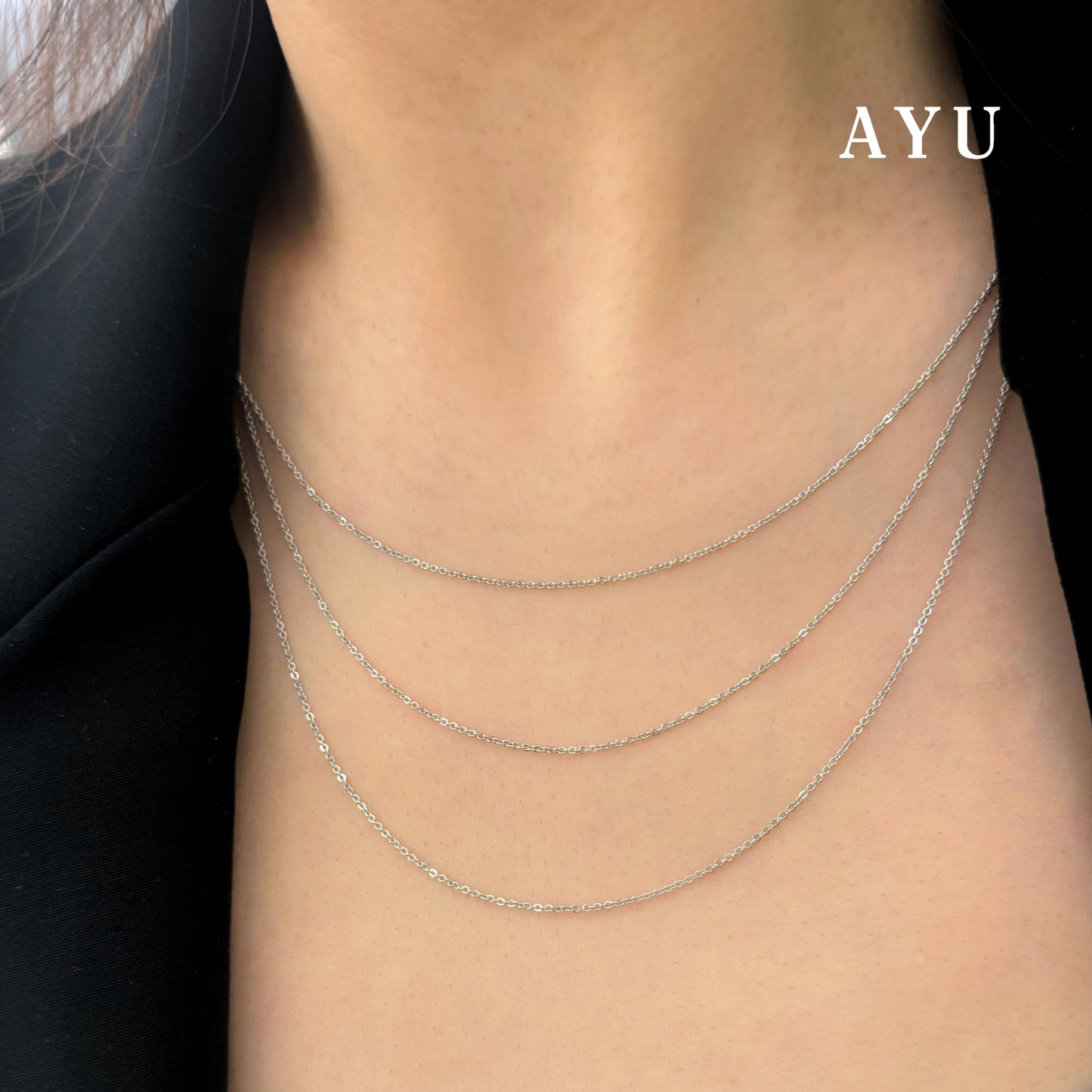 AYU Kalung Emas-Triple layer Necklace 17k White Gold