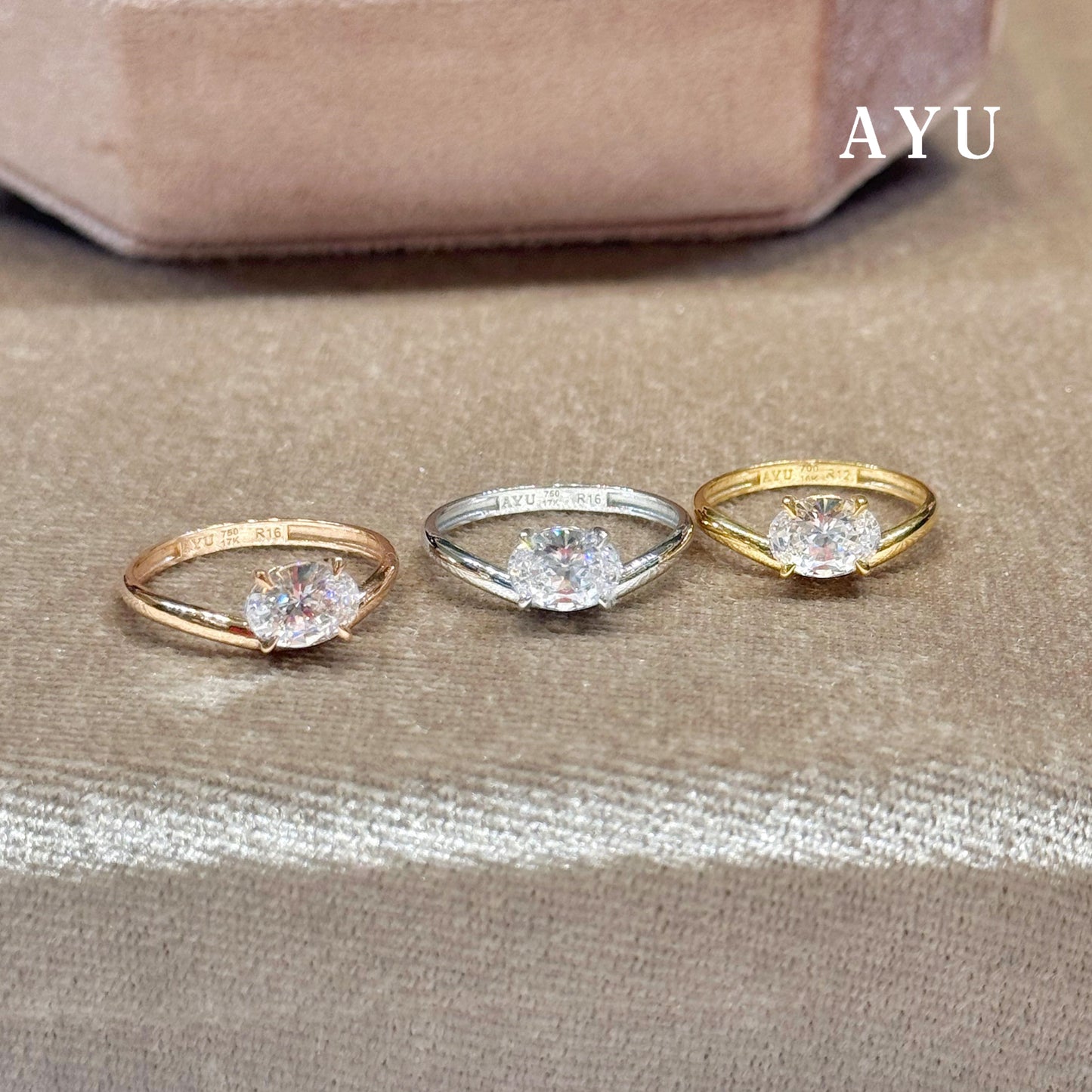 AYU Cincin Emas - Floating Oval Ring 17k Rose Gold